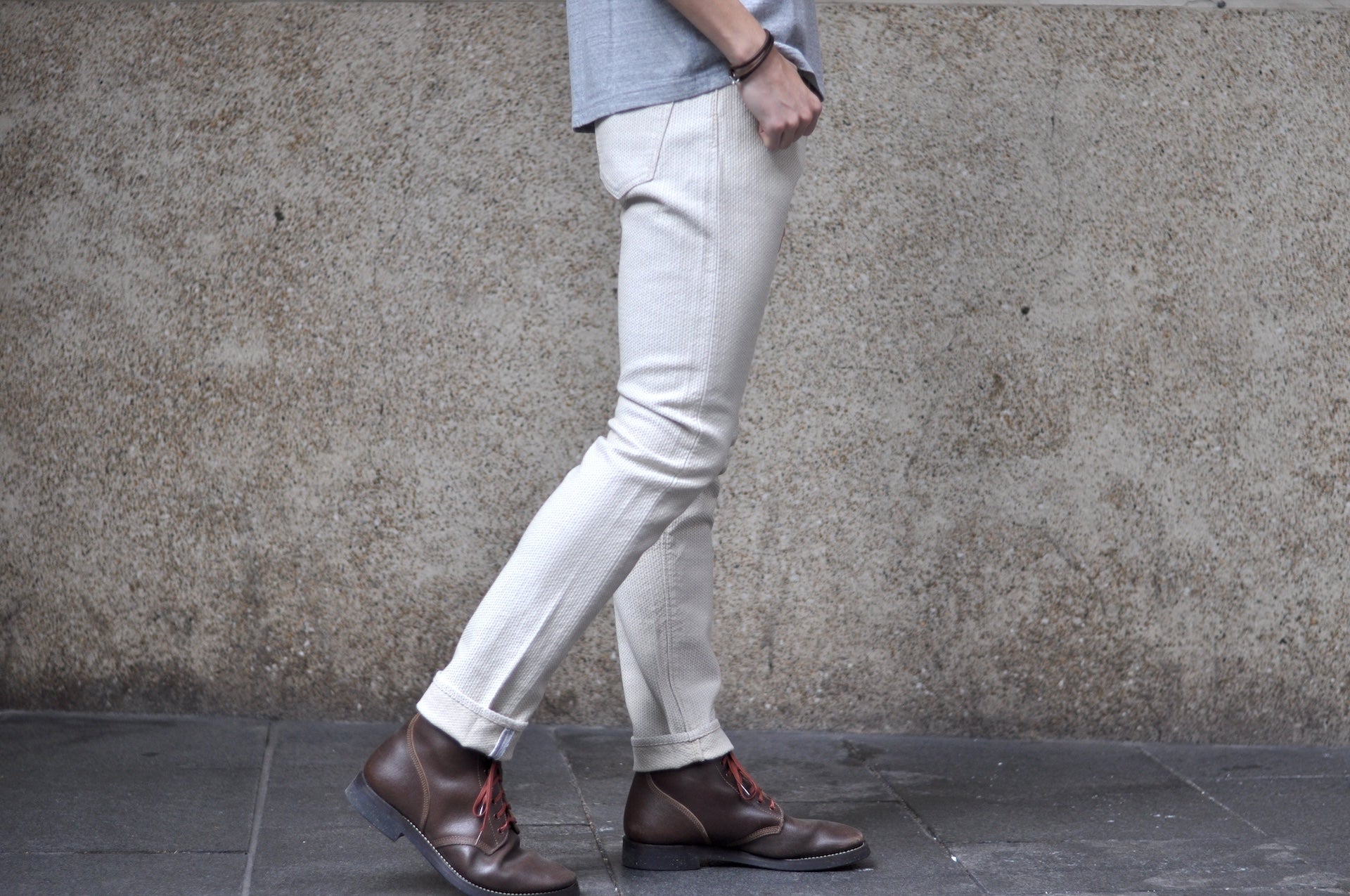 Pure Blue Japan 12.5oz "Double-Warps" Sashiko Trousers (Ivory X Beige)
