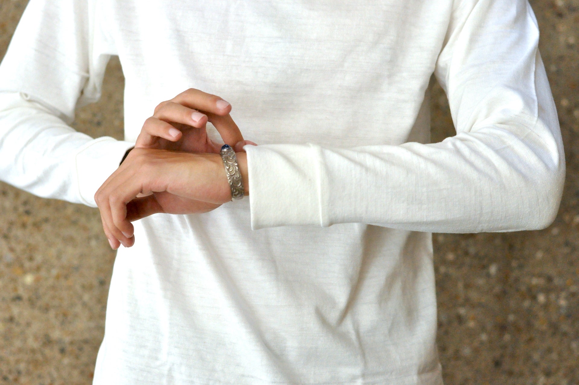 Warehouse 5.5oz "Bamboo Textured" L/S High Neck Tee (White)