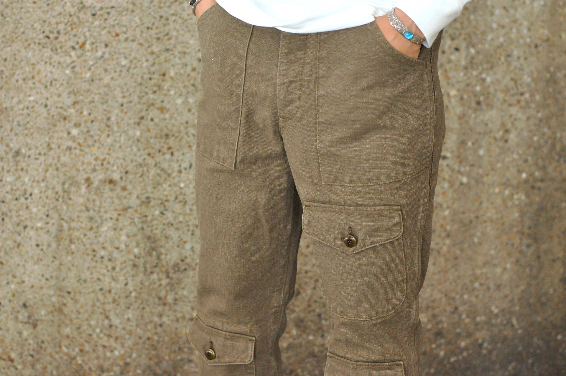 Freewheelers "Bear Tooth" Heavyweight Duck Canvas Trousers (Olive)
