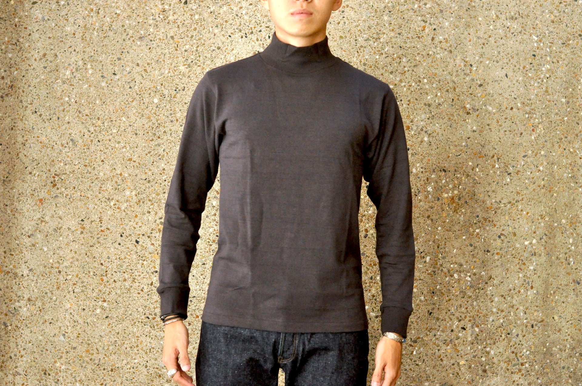 Warehouse 5.5oz "Bamboo Textured" L/S High Neck Tee (Black)