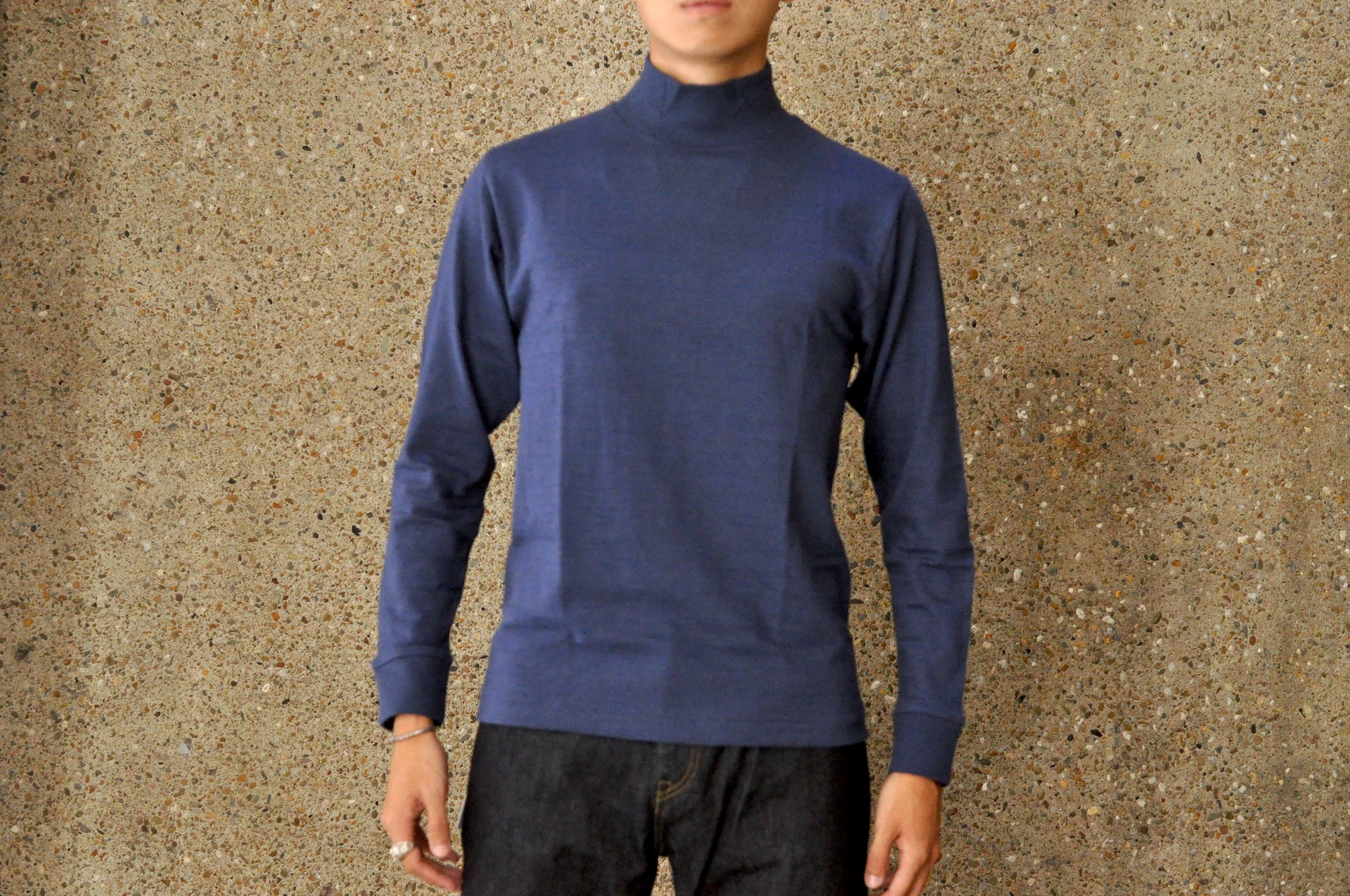 Warehouse 5.5oz "Bamboo Textured" L/S High Neck Tee (Navy)