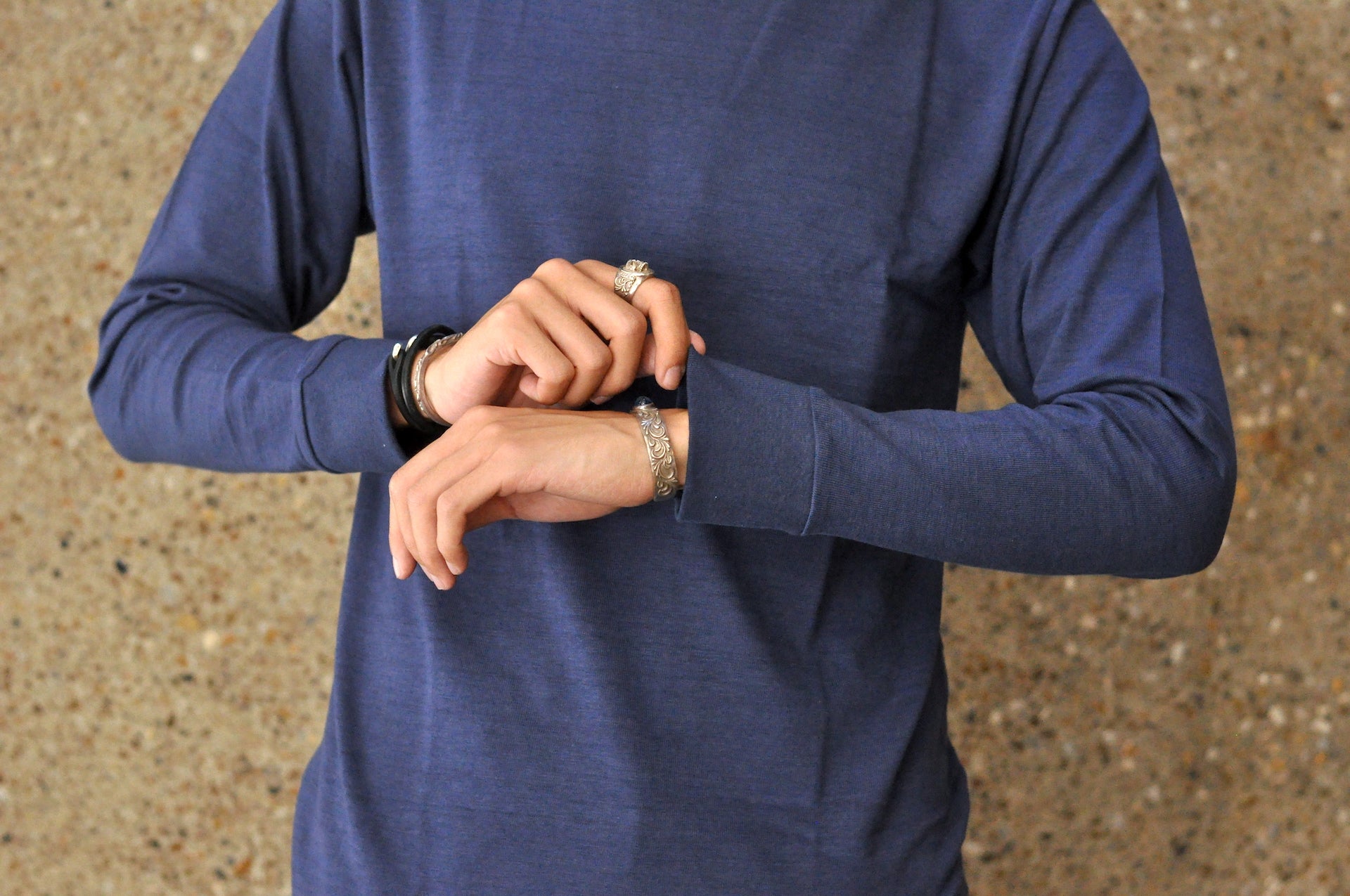 Warehouse 5.5oz "Bamboo Textured" L/S High Neck Tee (Navy)