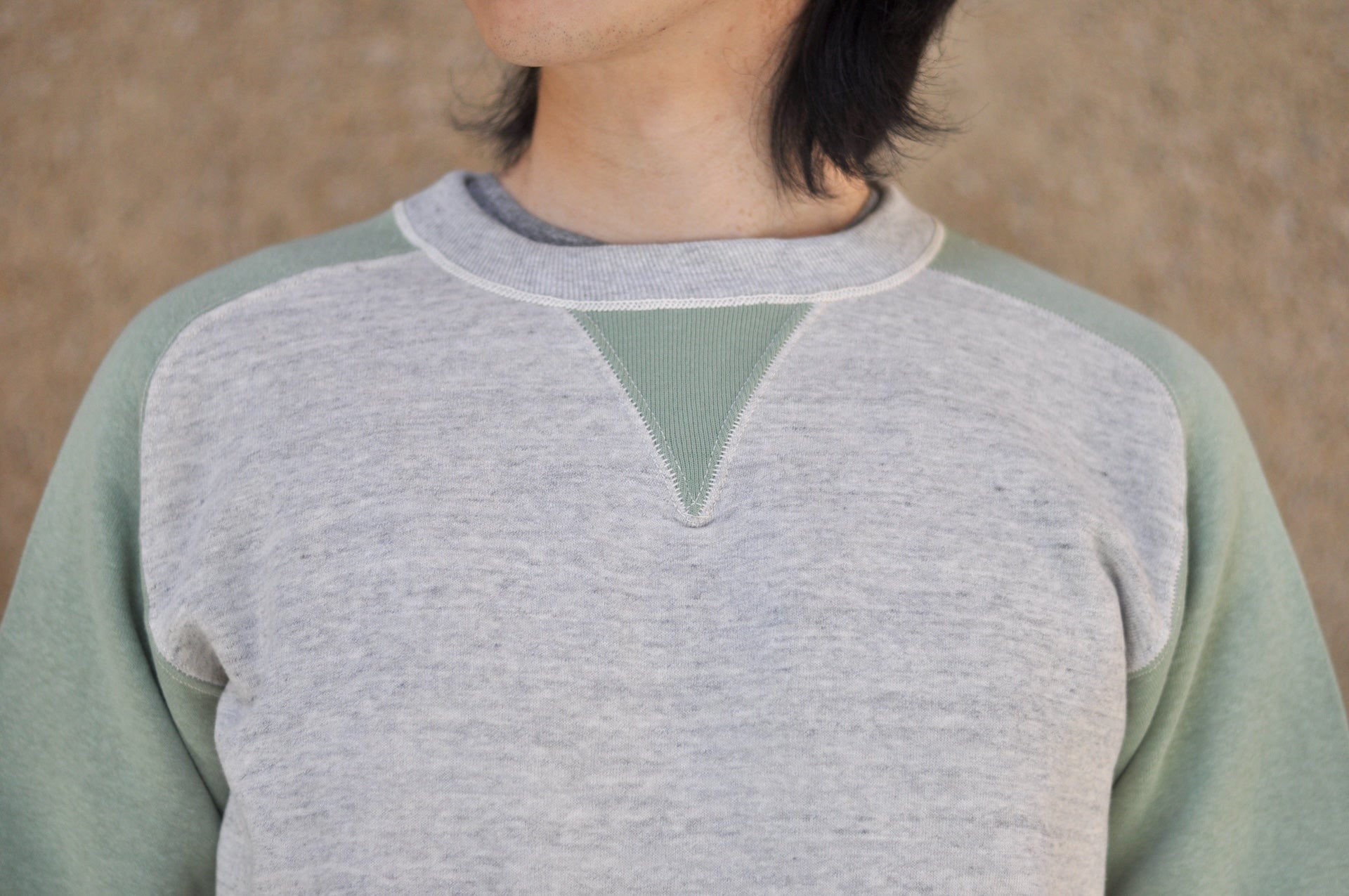 John Gluckow X Warehouse Co. 10oz Loopwheeled "Two-Toned Freedom" Sweatshirt (Oatmeal x Green)