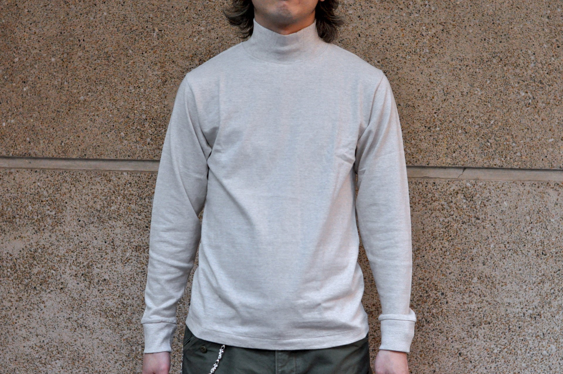 Warehouse 5.5oz "Bamboo Textured" L/S High Neck Tee (Oatmeal)