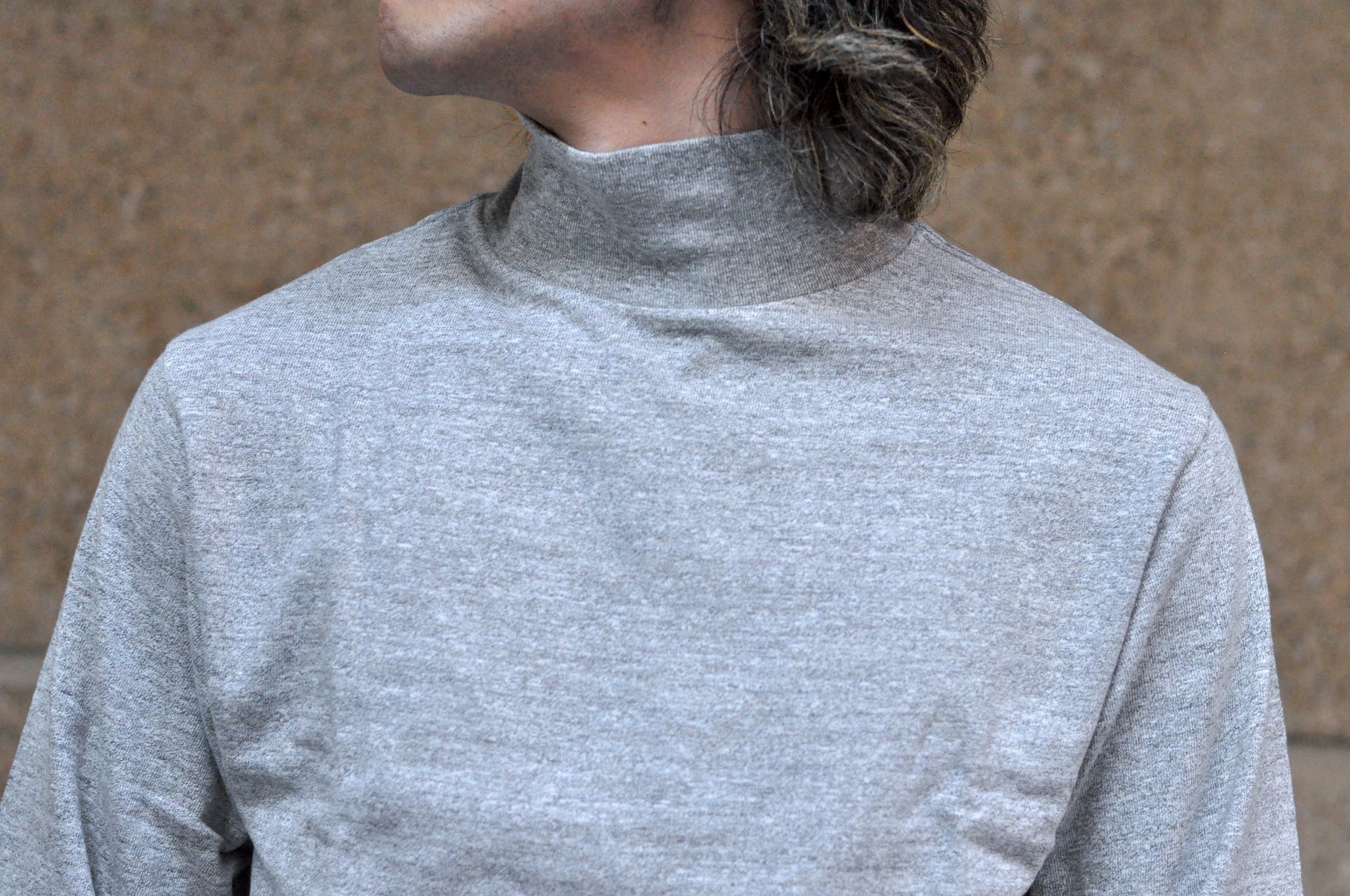 Warehouse 5.5oz "Bamboo Textured" L/S High Neck Tee (Heather Grey)