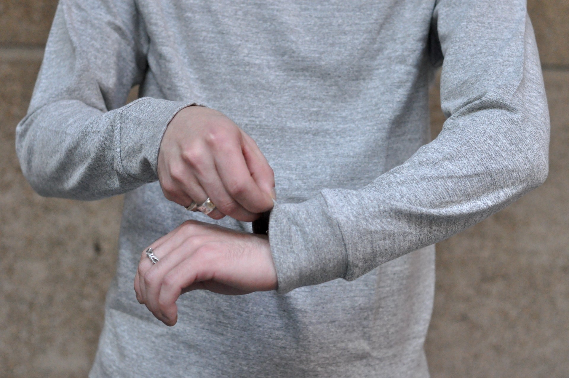Warehouse 5.5oz "Bamboo Textured" L/S High Neck Tee (Heather Grey)