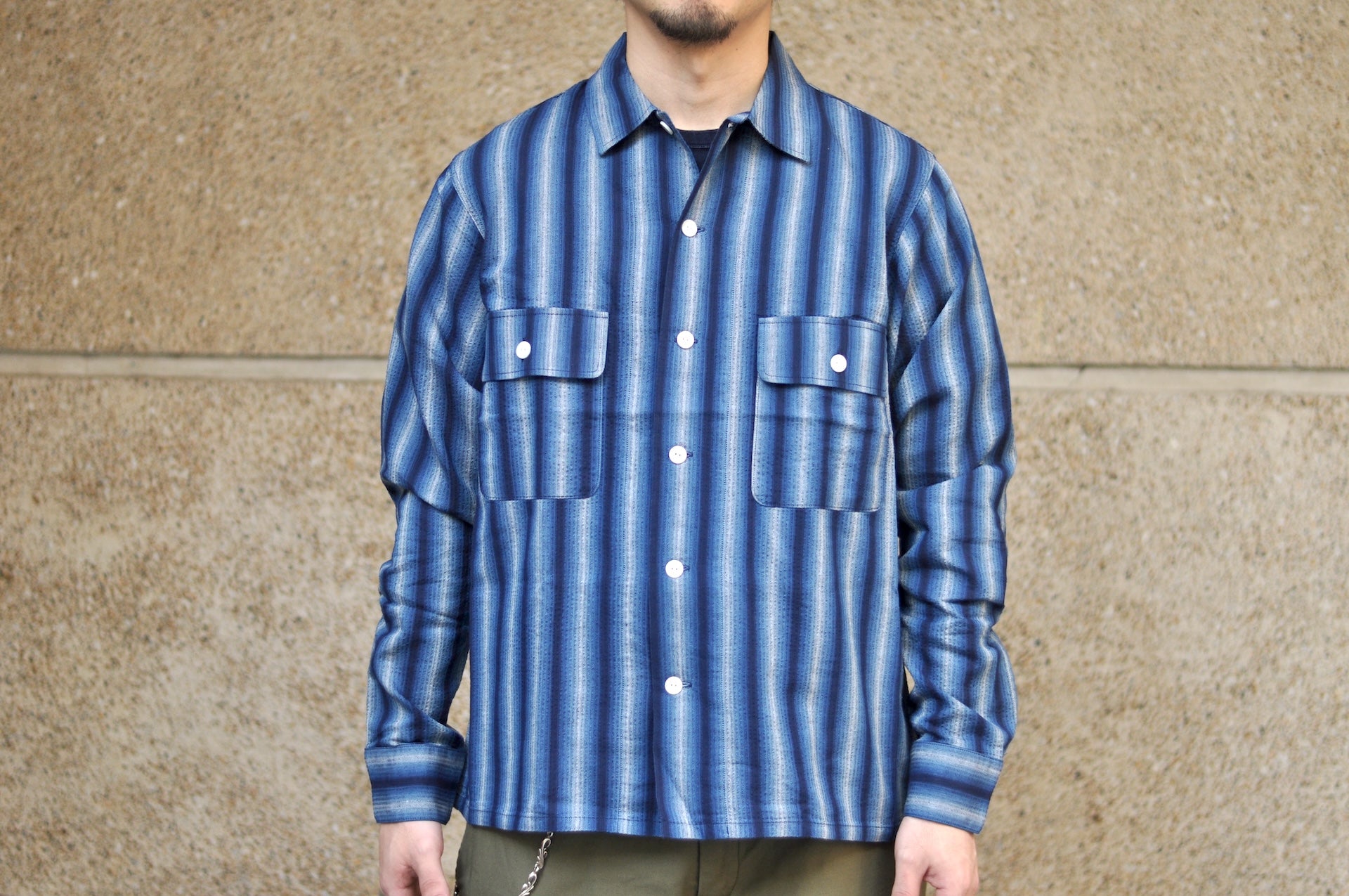 Studio D'Artisan Lightweight "Shijira Awa-Ai" Natural Indigo Dyed Workshirt (Wave-Light)