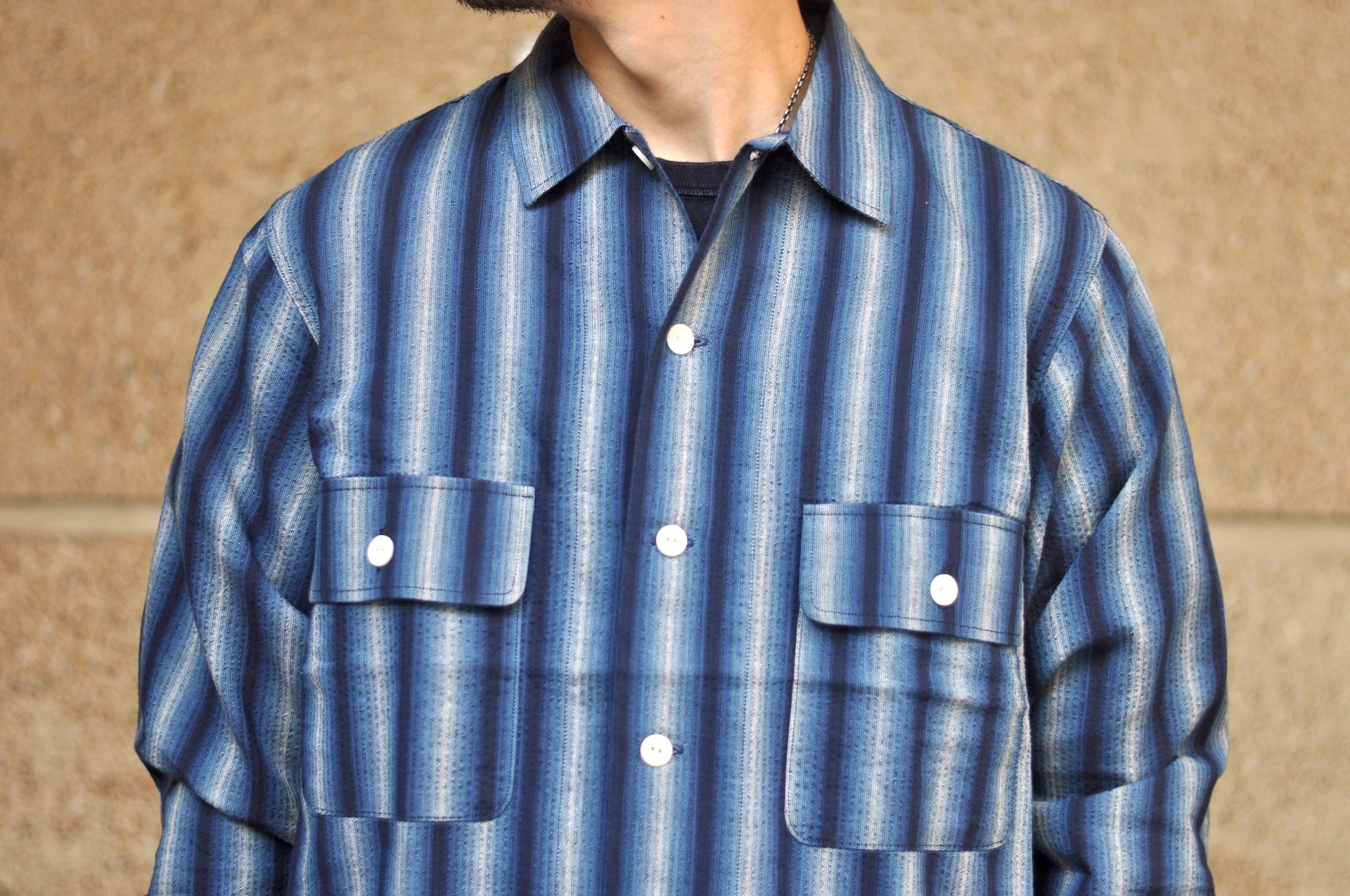 Studio D'Artisan Lightweight "Shijira Awa-Ai" Natural Indigo Dyed Workshirt (Wave-Light)