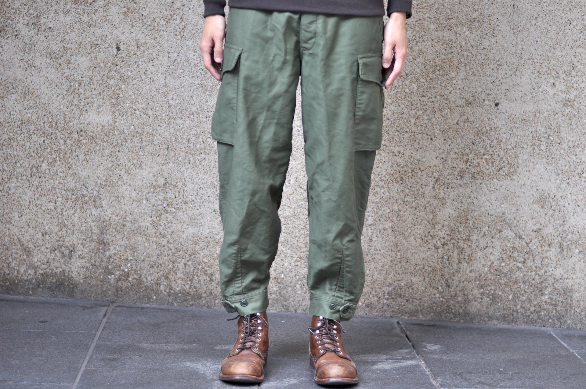 Freewheelers Heavyweight Moleskin "Ground Crew" Trousers (Olive Green)