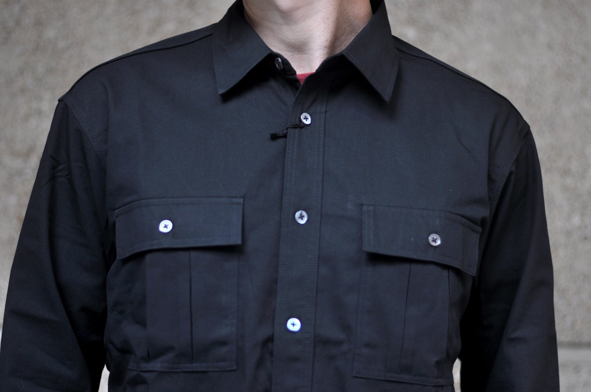 MOMOTARO JEANS 8oz Duck Canvas Military Style Workshirt (Black)