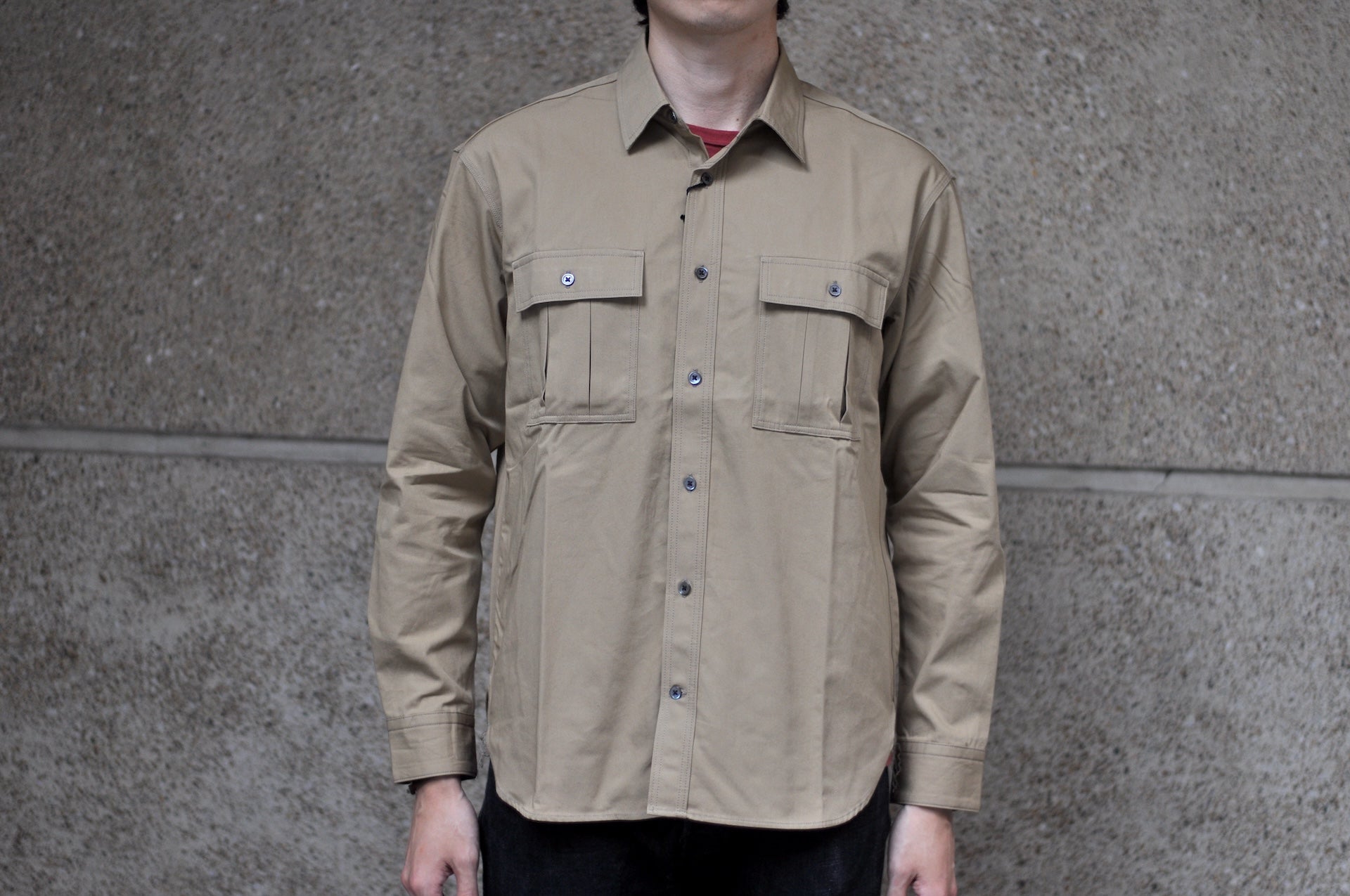 MOMOTARO JEANS 8oz Duck Canvas Military Style Workshirt (Beige)
