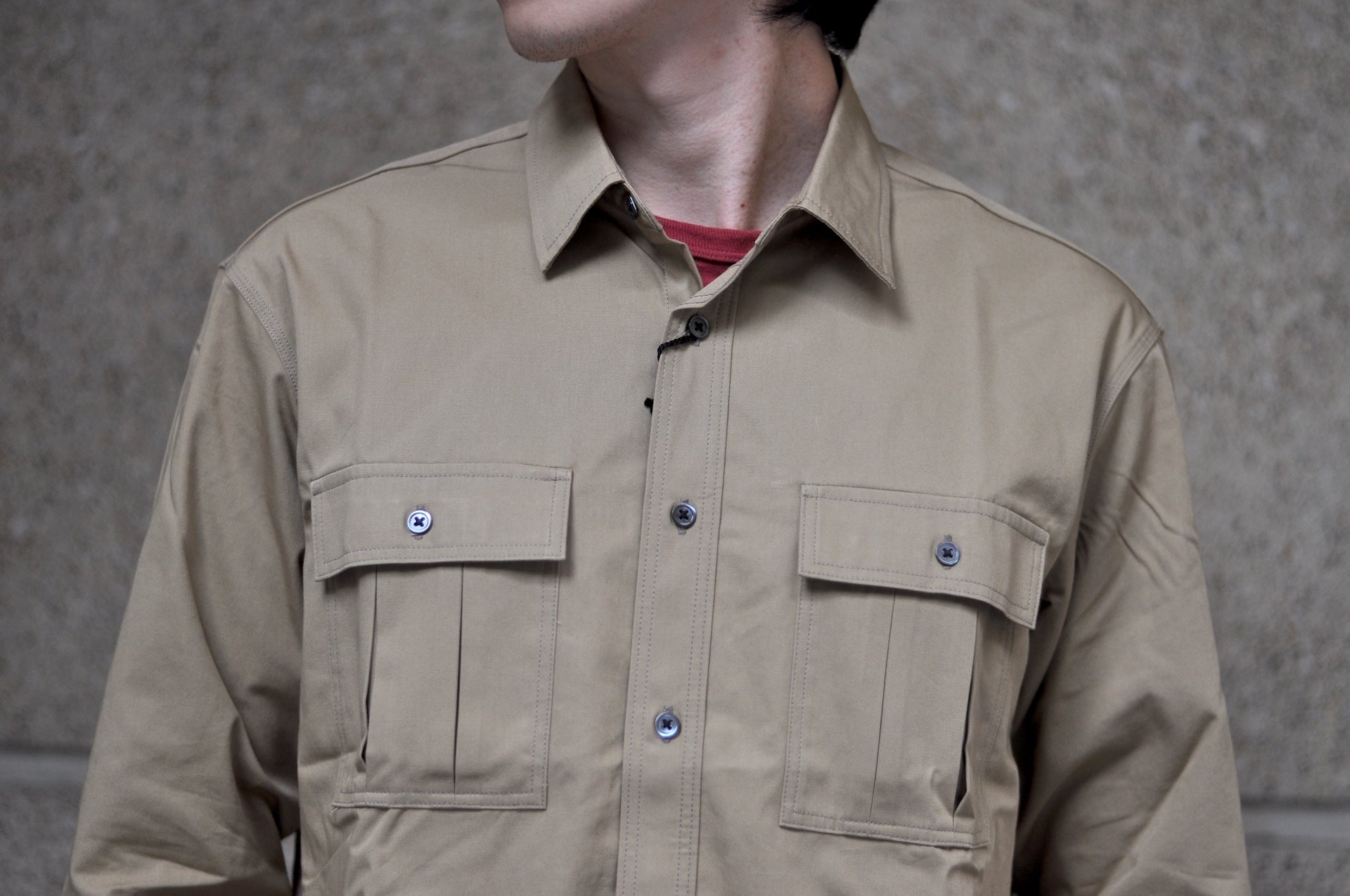 MOMOTARO JEANS 8oz Duck Canvas Military Style Workshirt (Beige)