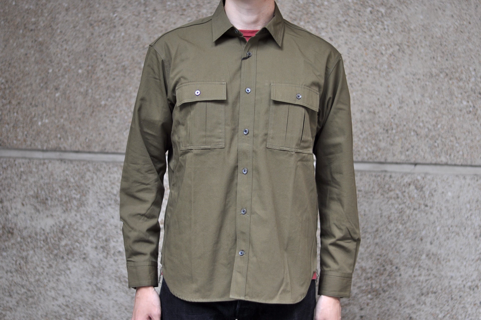 MOMOTARO JEANS 8oz Duck Canvas Military Style Workshirt (Olive)