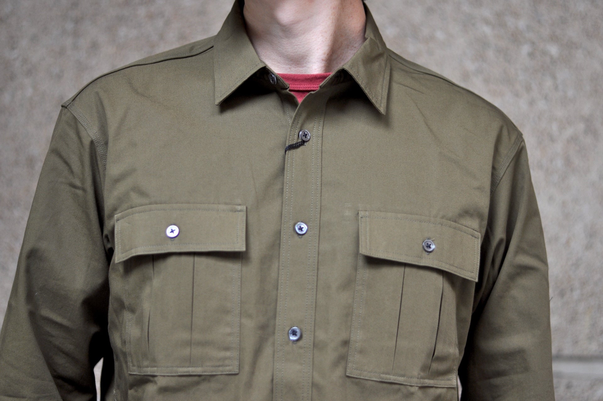 MOMOTARO JEANS 8oz Duck Canvas Military Style Workshirt (Olive)