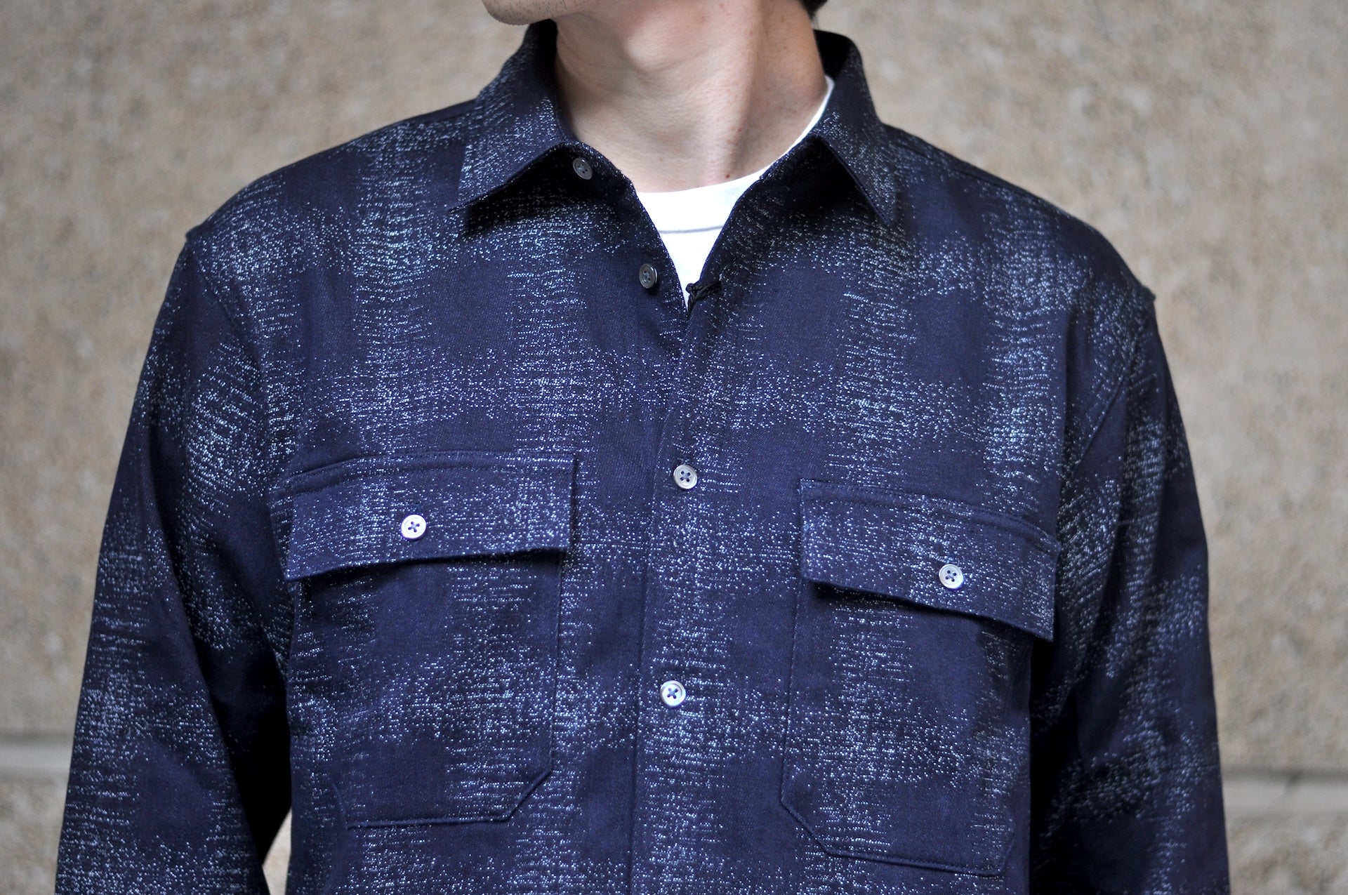 MOMOTARO JEANS Indigo Dyed "Stardust" Jacquard Ombre Workshirt