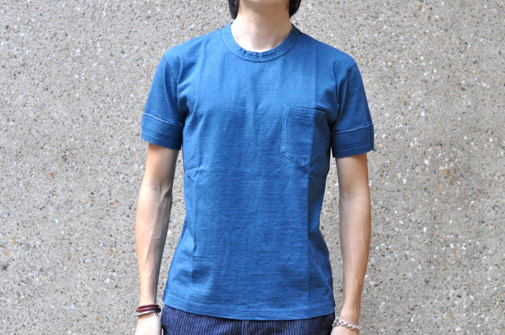 Pure Blue Japan 6.5oz "Signature" Indigo Dyed Pocket Tee (Greencast Indigo)