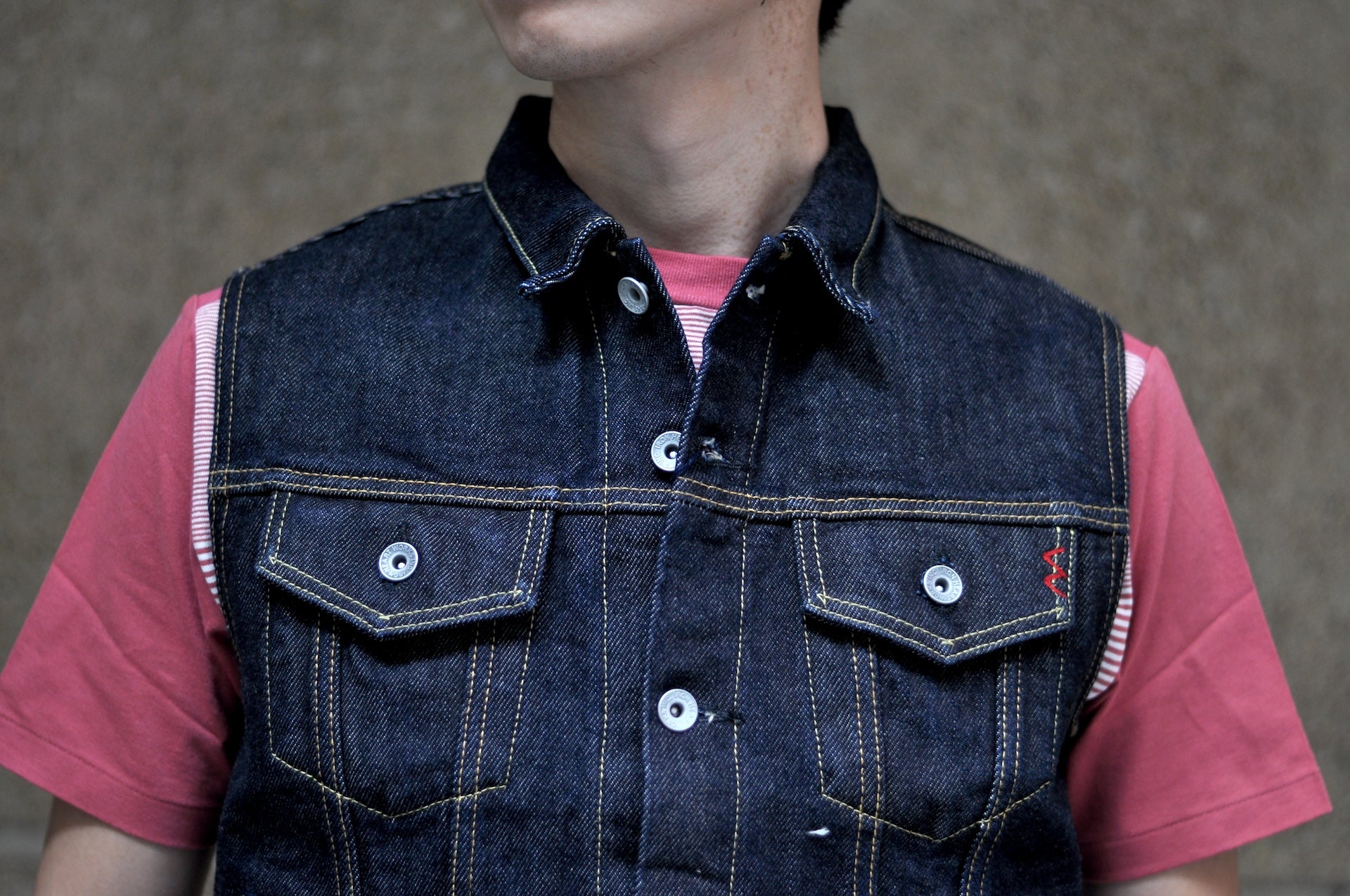 Iron Heart 21oz "Signature" Indigo Dyed Denim Modified Trucker Vest