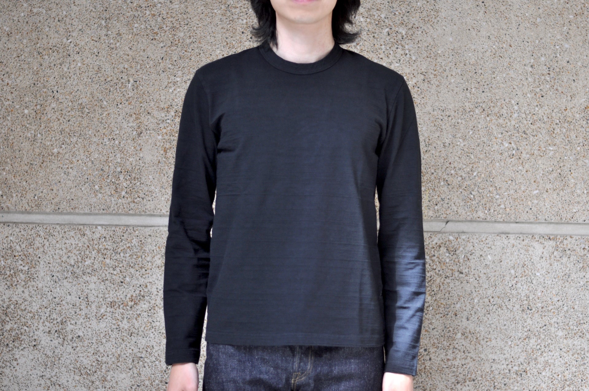 Pure Blue Japan 8oz "Slub Yarn" L/S Tee (Solid Black)