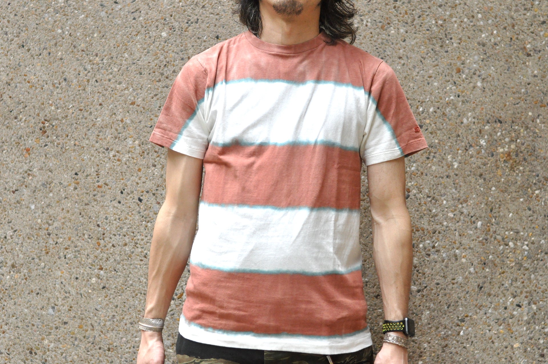 Dubble Works 6oz Tie-Dye Loopwheel Striped Tee (Brown X Blue)