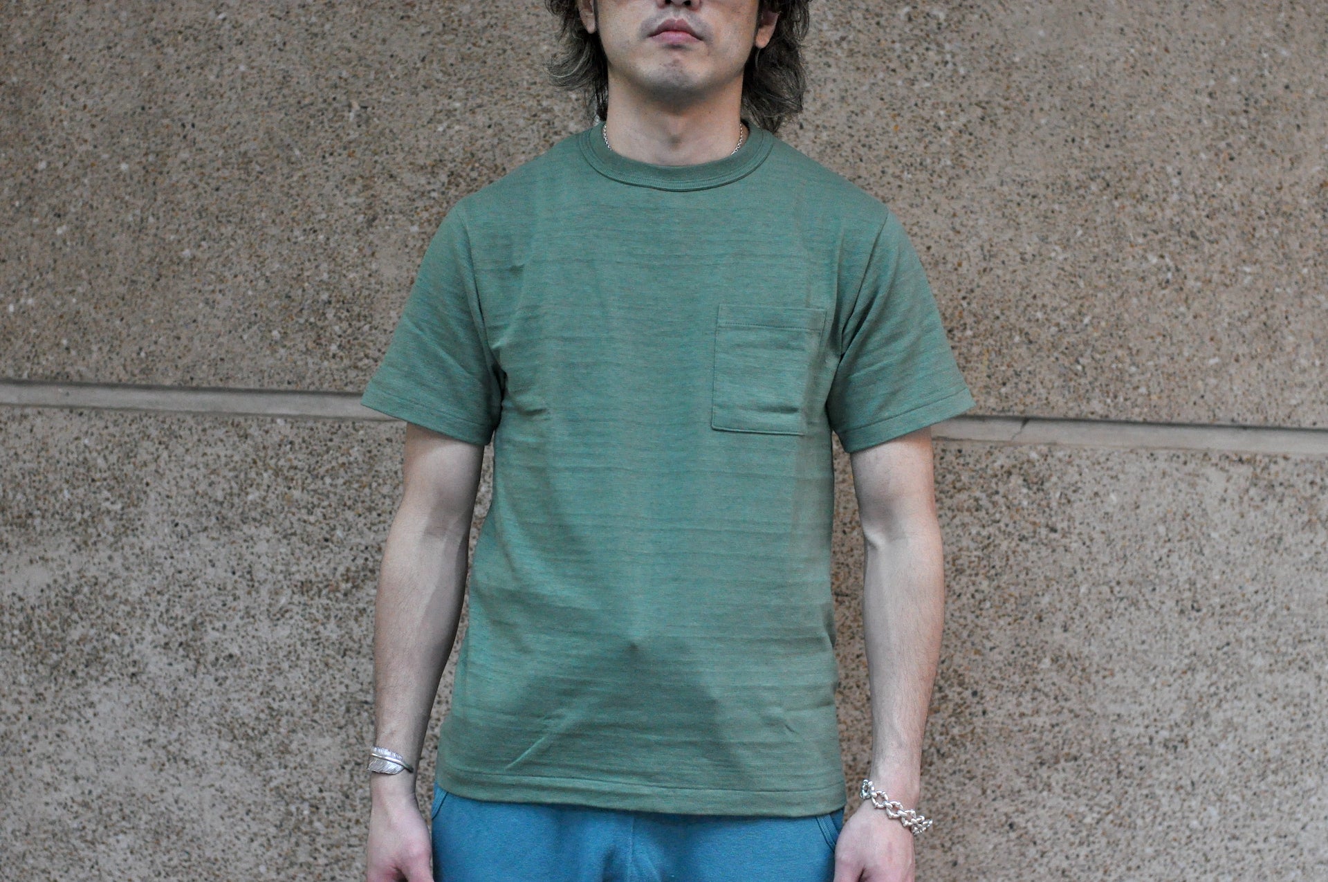 Warehouse 5.5oz "Bamboo Textured" Pocket Tee (MC Green)