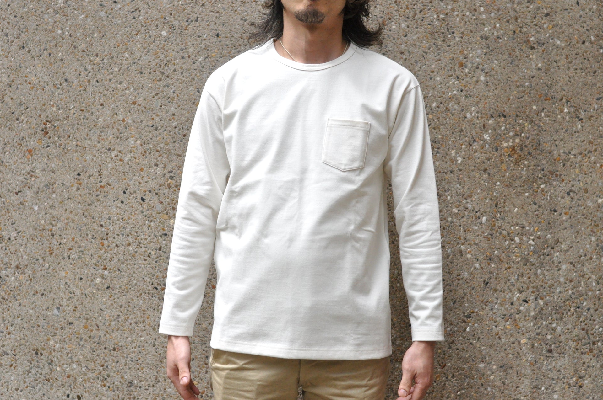 Boncoura 10oz Ultra Heavy Loopwheeled Pocket L/S Tee (White)