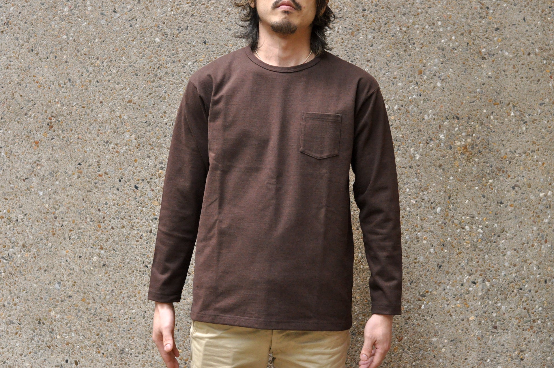 Boncoura 10oz Ultra Heavy Loopwheeled Pocket L/S Tee (Brown)