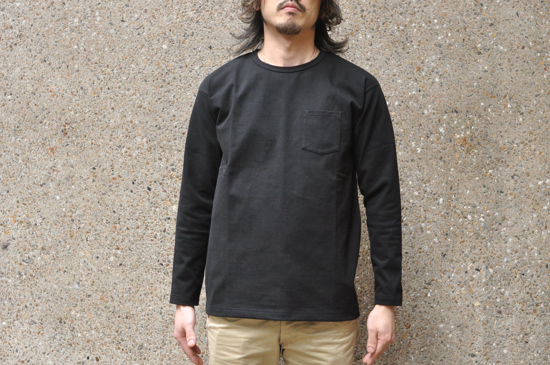 Boncoura 10oz Ultra Heavy Loopwheeled Pocket L/S Tee (Black)