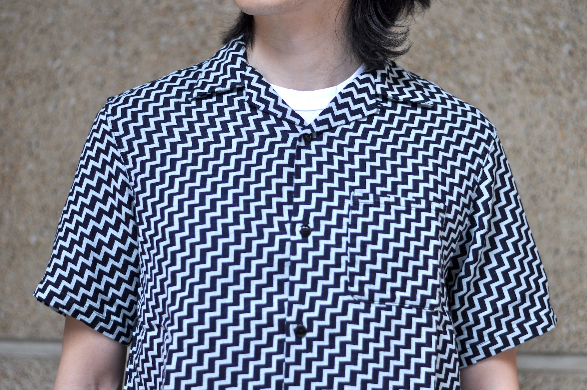 Pure Blue Japan Indigo Dyed "Ziggy Waves" S/S Open Collar Shirt