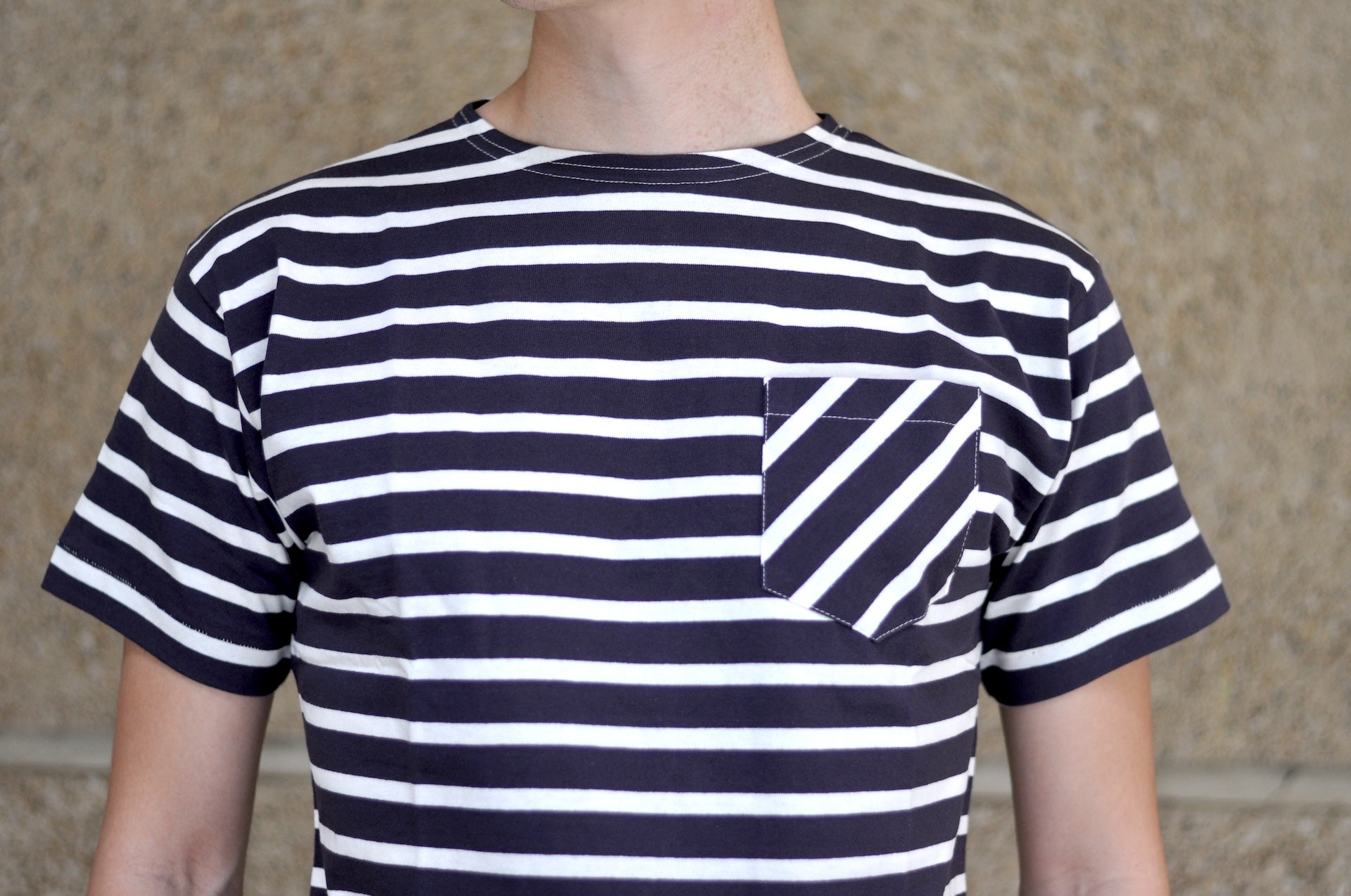 John Gluckow X Warehouse Co. 6oz "Deck" Loopwheeled Pocket Tee (Navy X Off White)