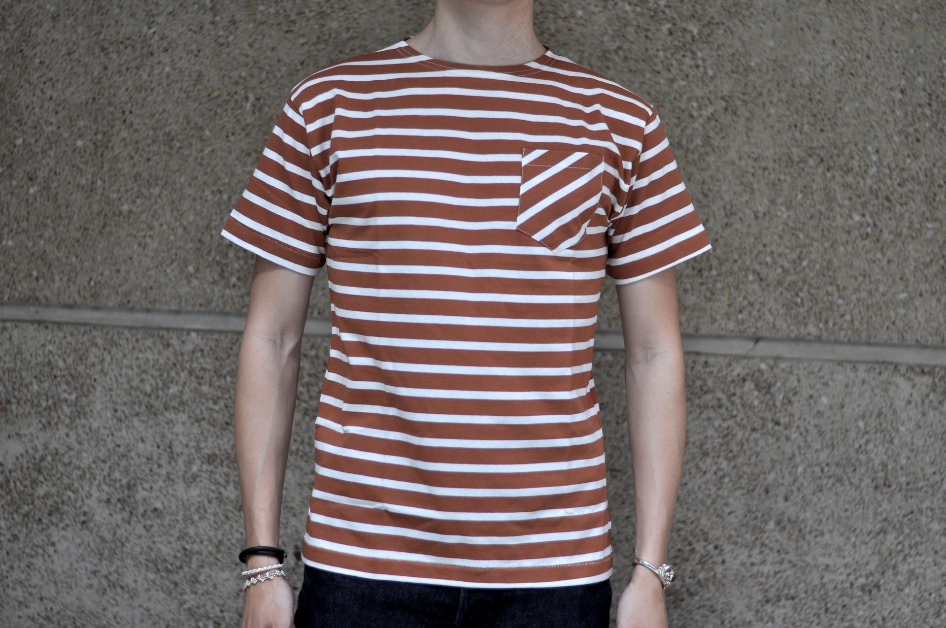John Gluckow X Warehouse Co. 6oz "Deck" Loopwheeled Pocket Tee (Brown X Off White)