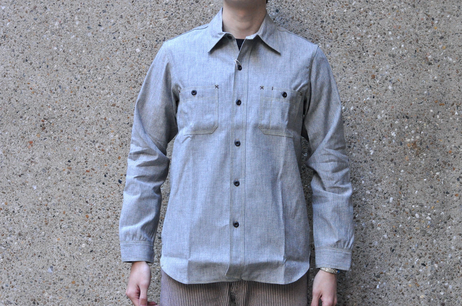 Freewheelers 8oz "Neal" Selvage Chambray Shirt (White Pepper)