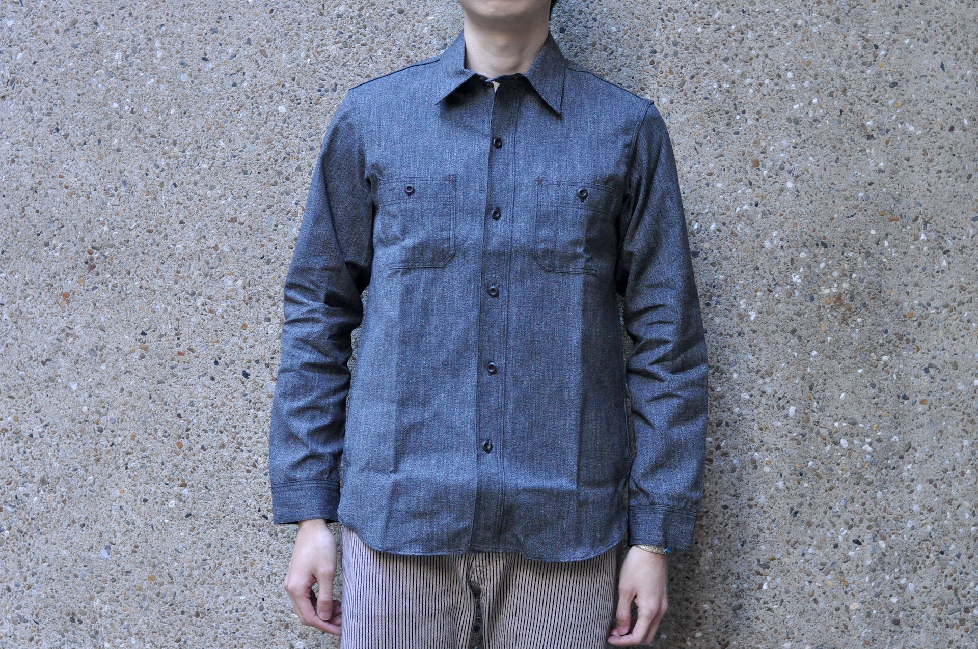 Freewheelers 8oz "Neal" Selvage Chambray Shirt (Black Pepper)