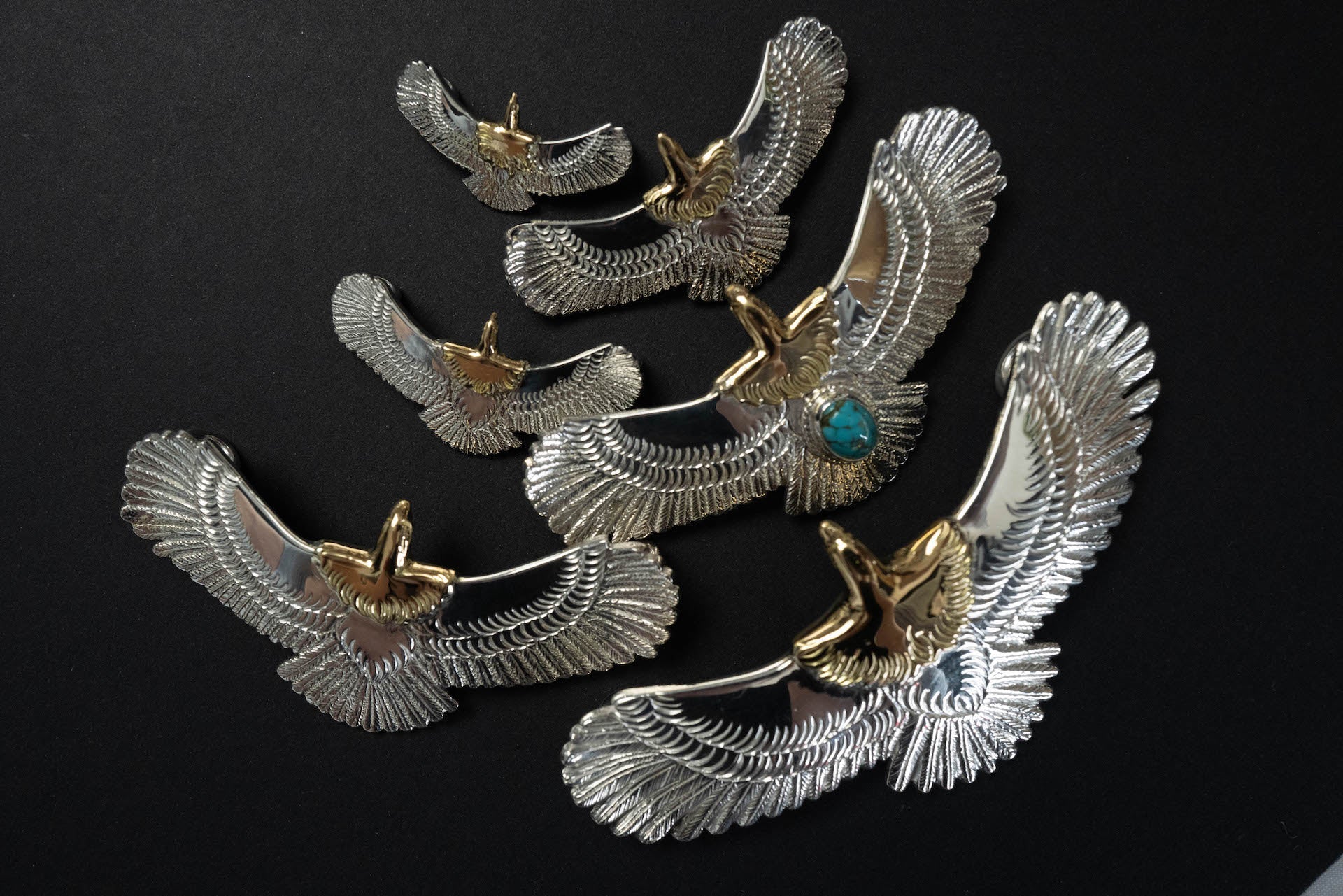 First Arrow's Medium Eagle Pendants with 18K Gold Head & Heart (P-509)