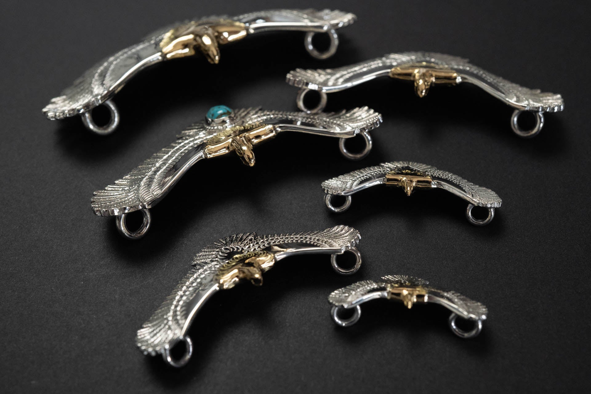 First Arrow's Large Eagle Pendants with 18K Gold Head & Heart (P-400)