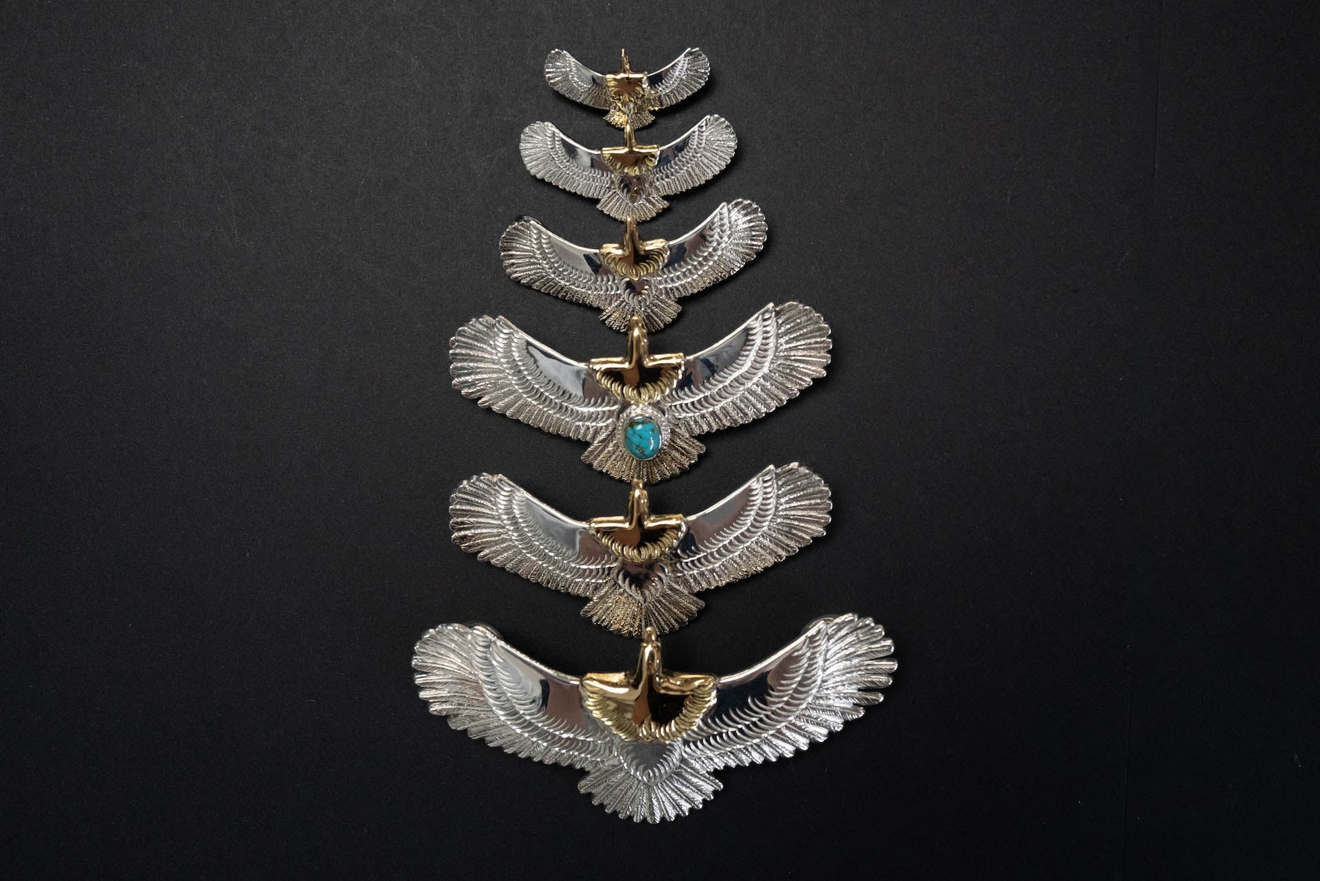 First Arrow's Large Eagle Pendants with 18K Gold Head & Heart (P-400)