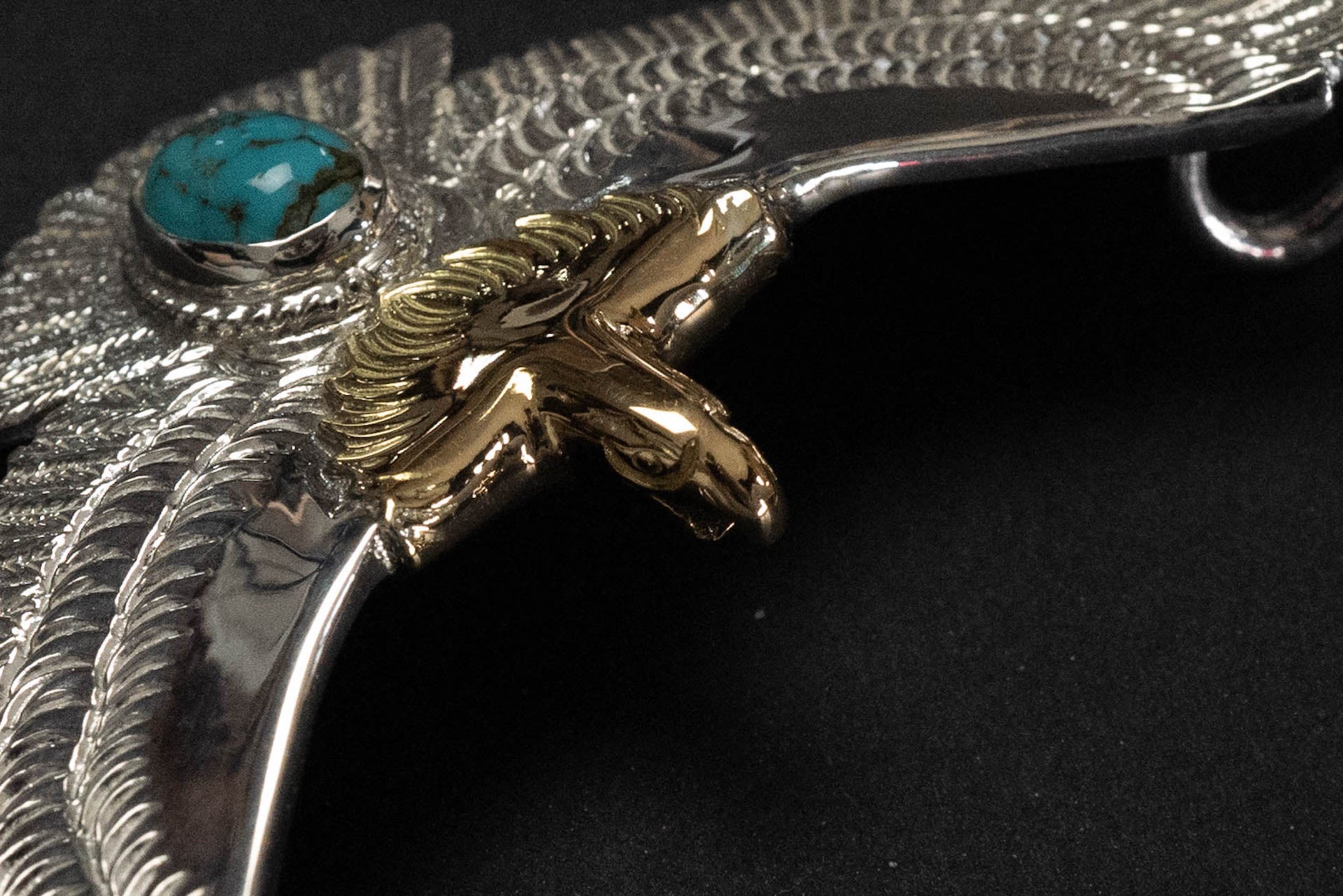 First Arrow's Medium Eagle Pendants with Natural Turquoise & 18K Gold Head & Heart (P-510)
