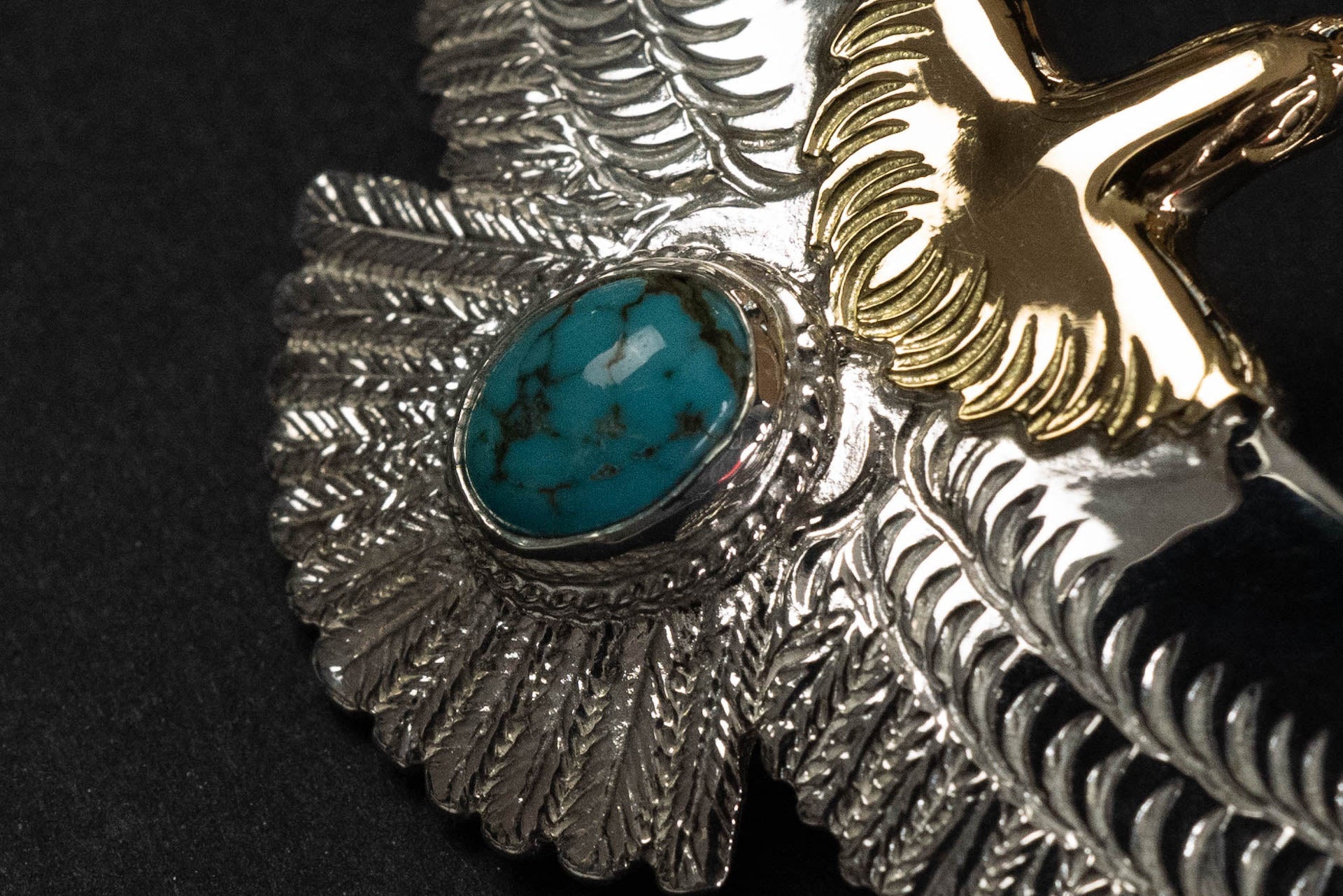 First Arrow's Medium Eagle Pendants with Natural Turquoise & 18K Gold Head & Heart (P-510)