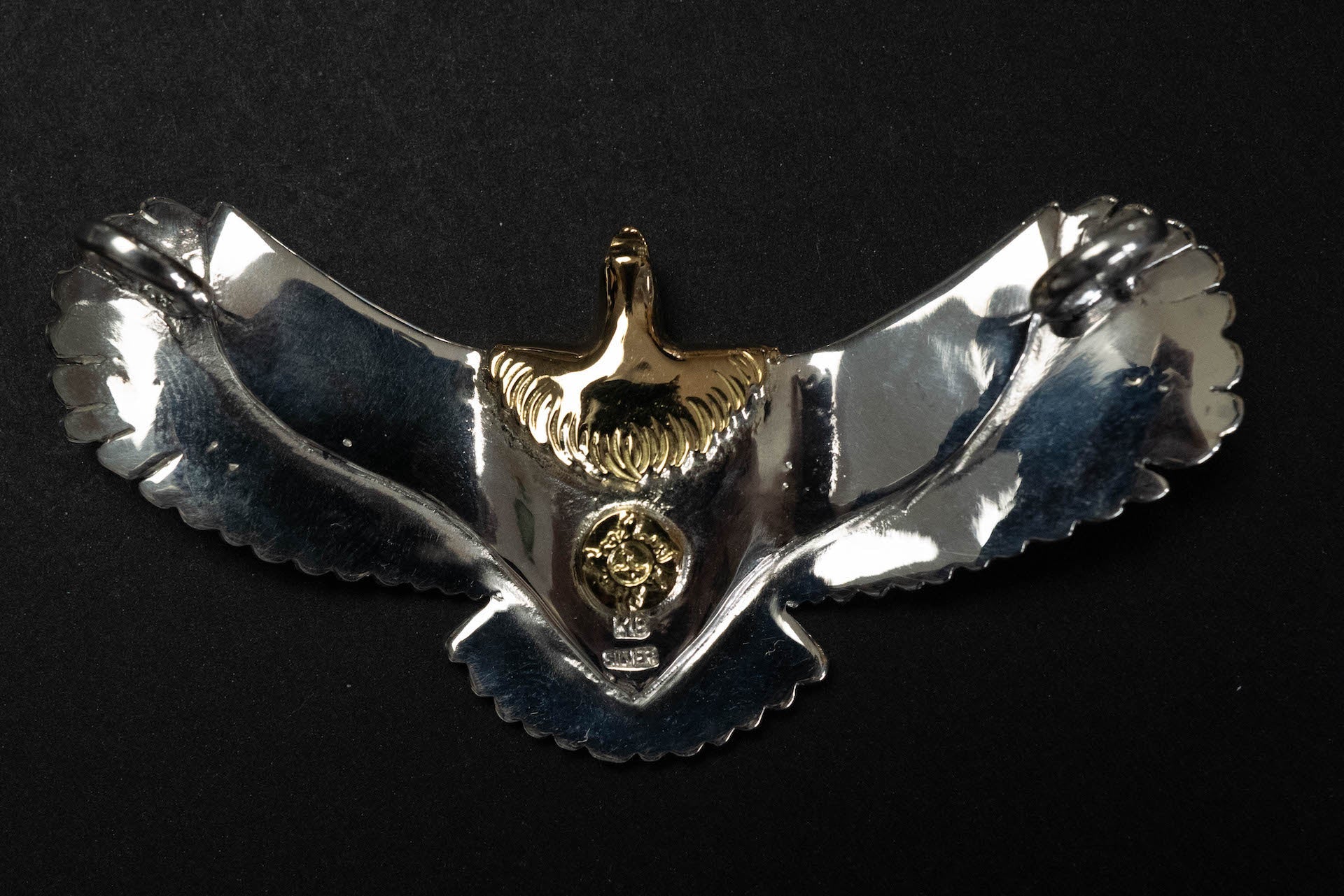 First Arrow's Medium Eagle Pendants with Natural Turquoise & 18K Gold Head & Heart (P-510)