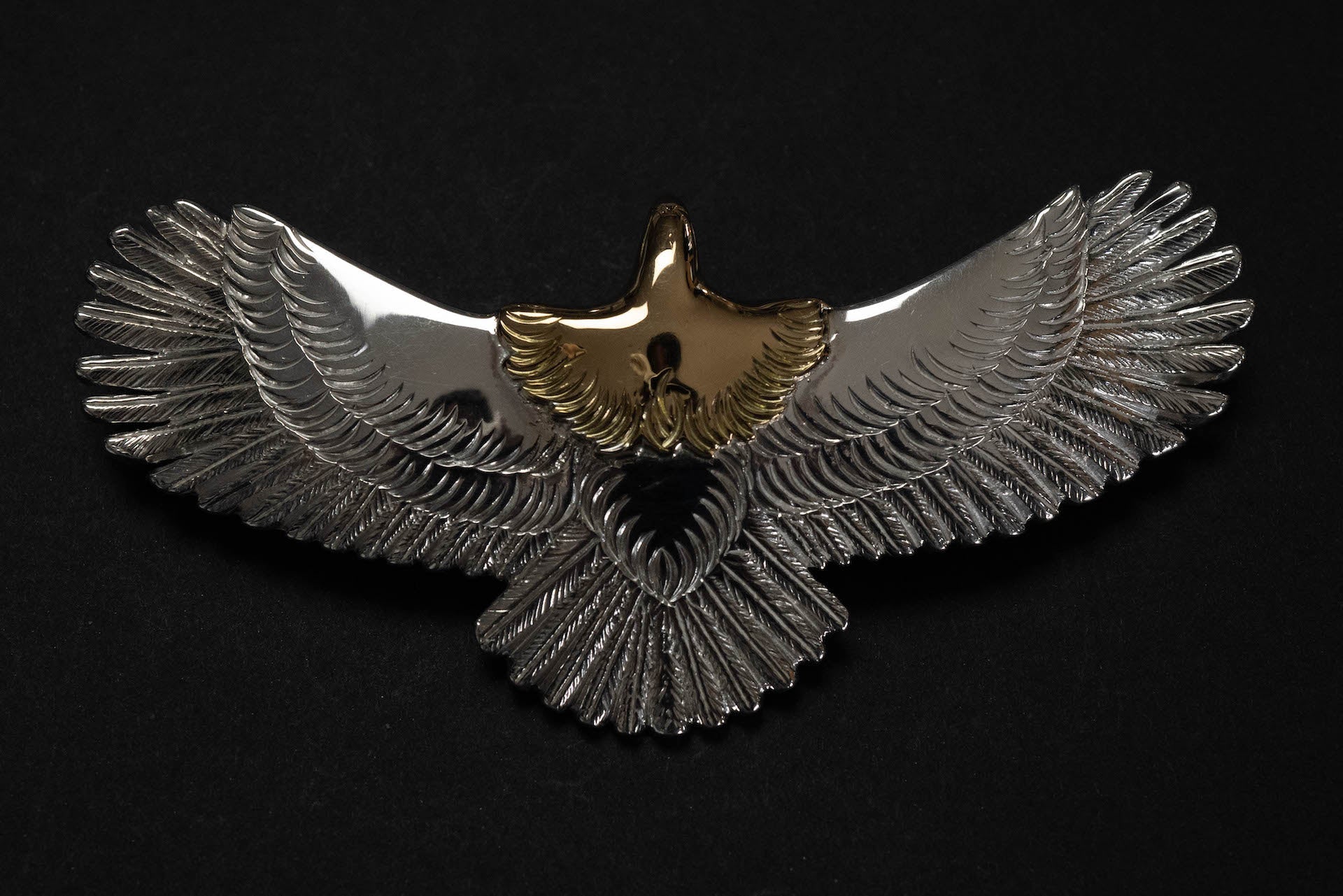 First Arrow's Large Eagle Pendants with 18K Gold Head & Heart (P-400)