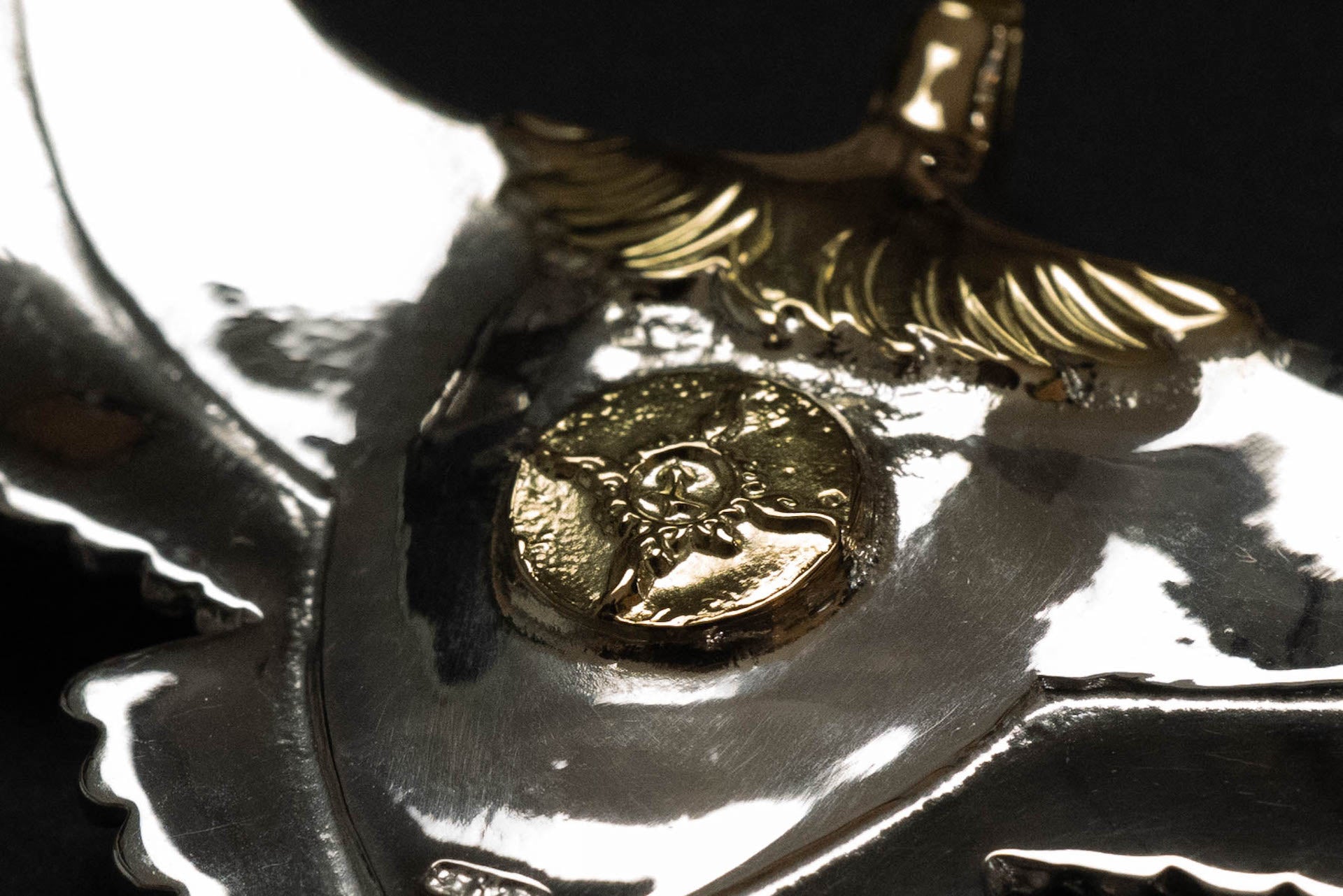 First Arrow's Medium Eagle Pendants with Natural Turquoise & 18K Gold Head & Heart (P-510)