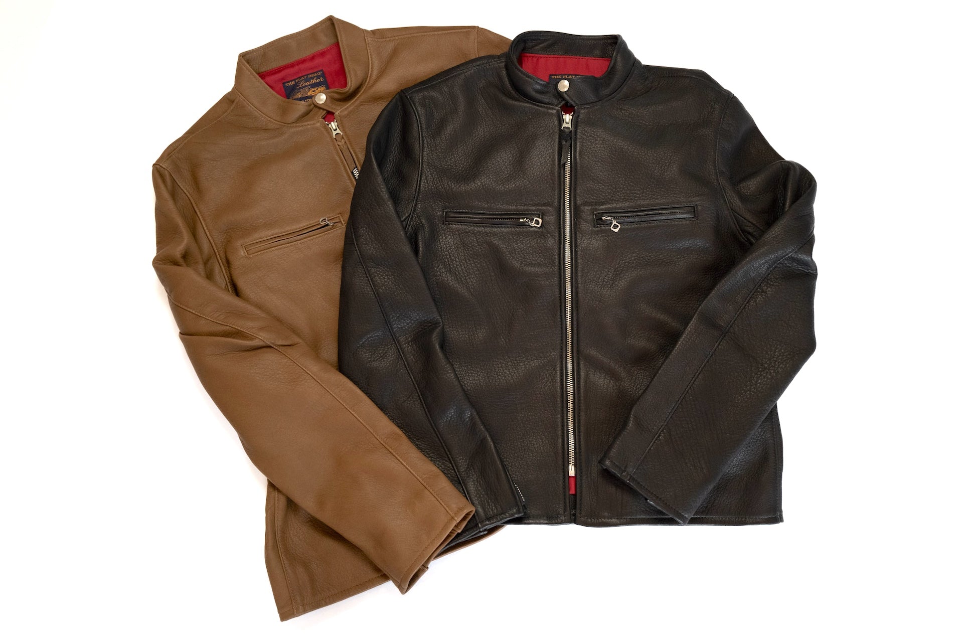The Flat Head X CORLECTION Deerskin Stand Collar Single Riders Jacket (Black)