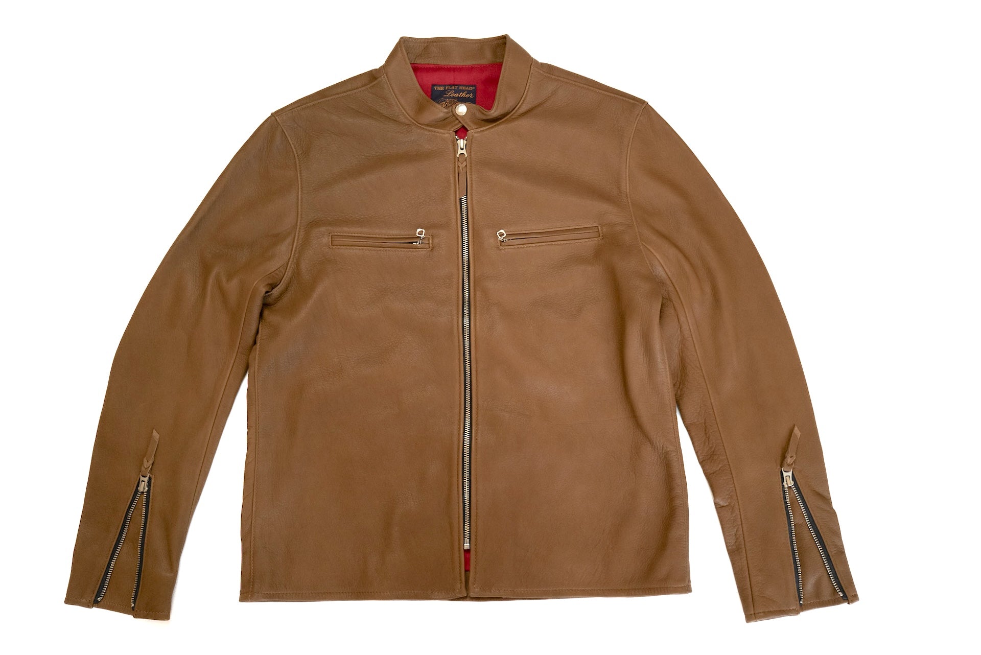 The Flat Head X CORLECTION Deerskin Stand Collar Single Riders Jacket (Brown)