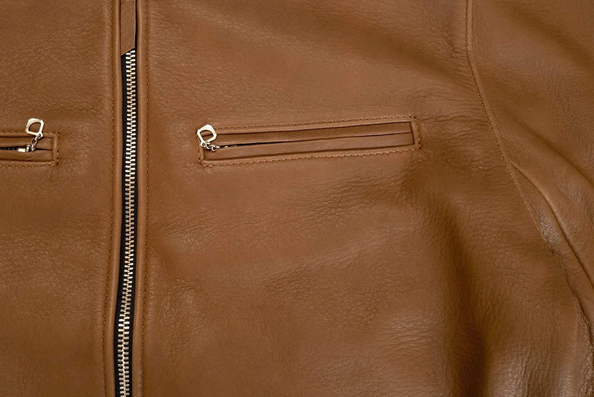 The Flat Head X CORLECTION Deerskin Stand Collar Single Riders Jacket (Brown)