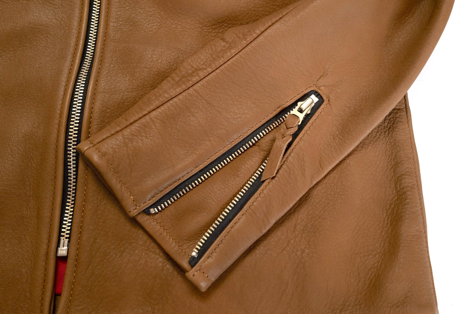 The Flat Head X CORLECTION Deerskin Stand Collar Single Riders Jacket (Brown)