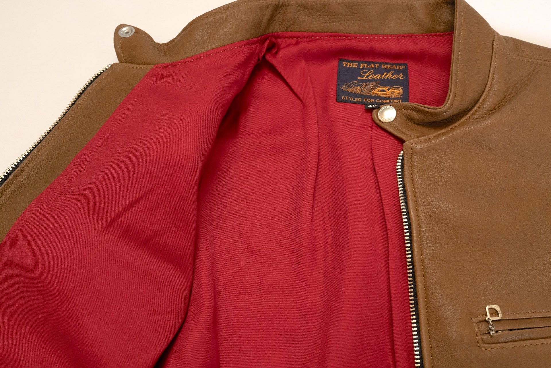 The Flat Head X CORLECTION Deerskin Stand Collar Single Riders Jacket (Brown)