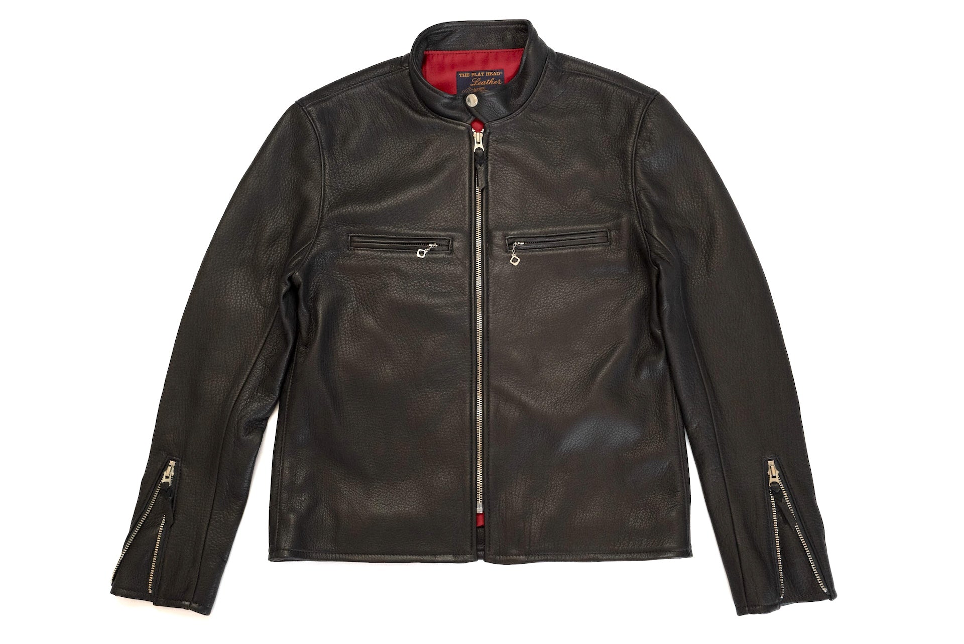 The Flat Head X CORLECTION Deerskin Stand Collar Single Riders Jacket (Black)