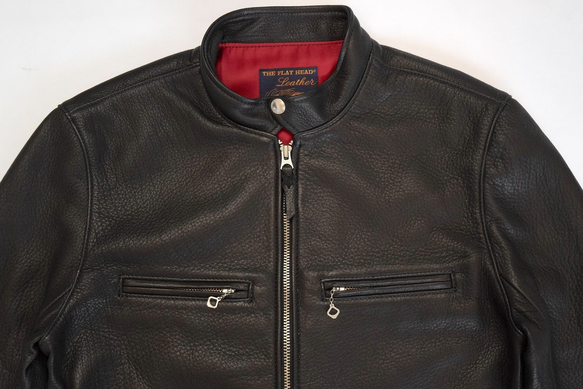 The Flat Head X CORLECTION Deerskin Stand Collar Single Riders Jacket (Black)