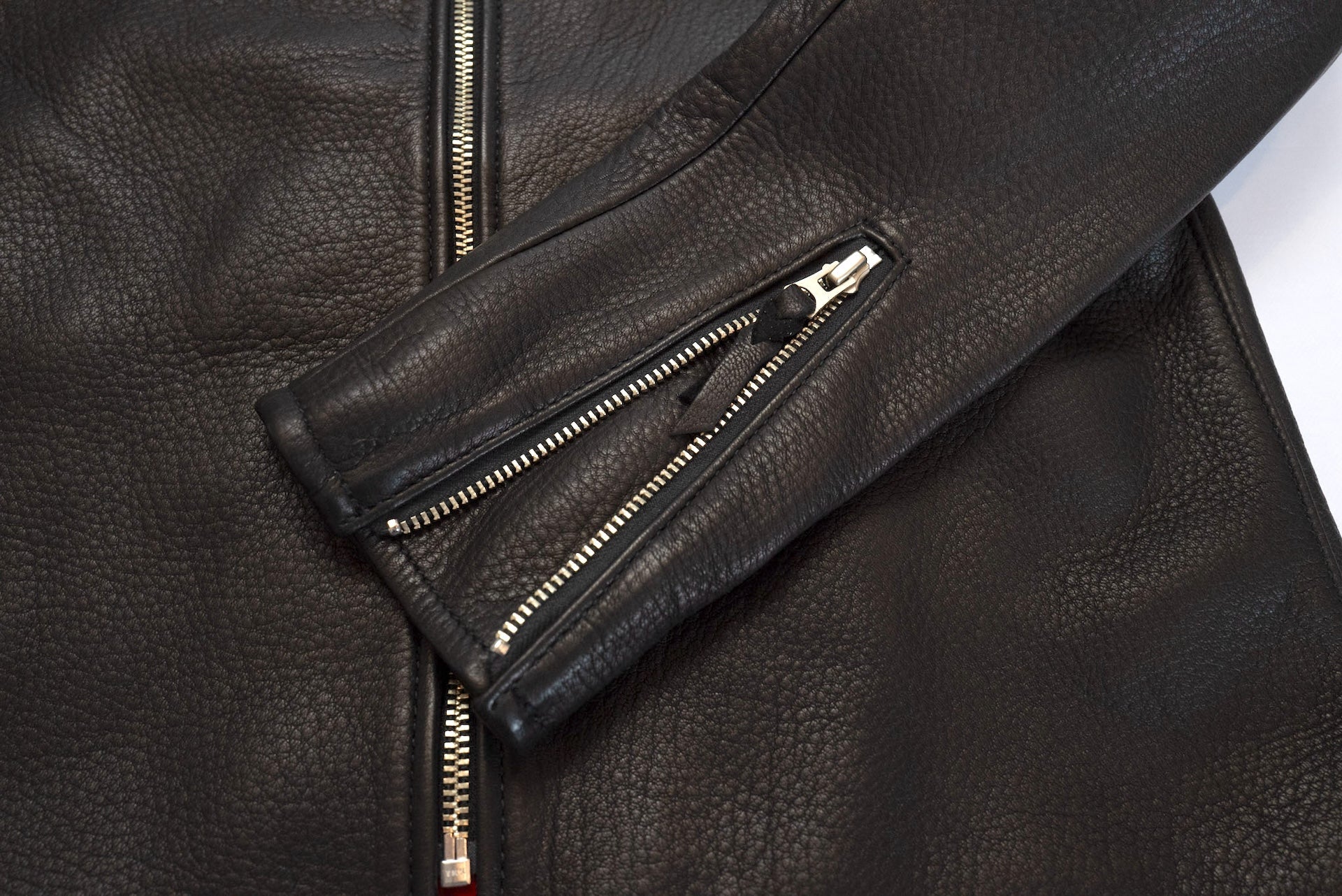 The Flat Head X CORLECTION Deerskin Stand Collar Single Riders Jacket (Black)