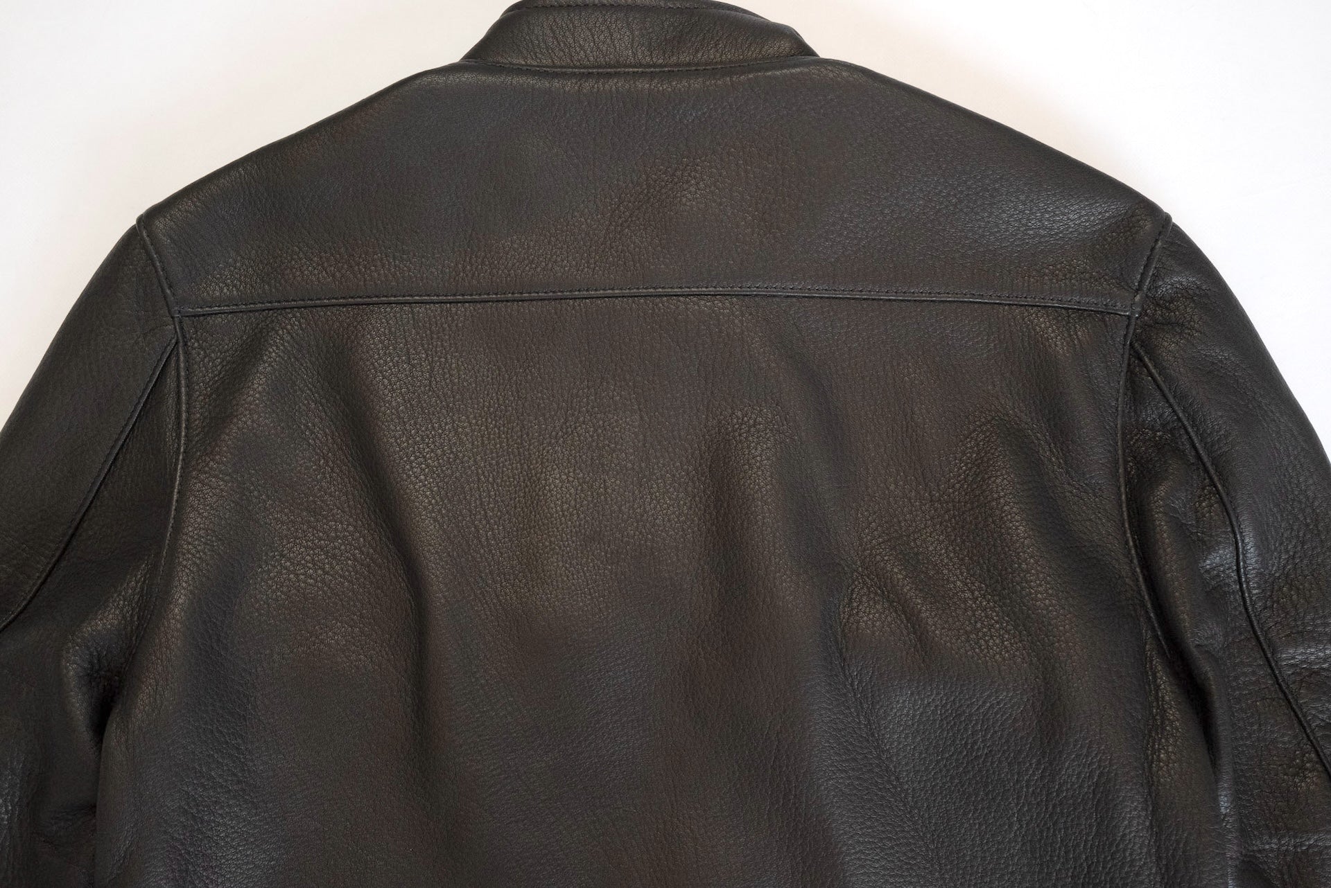 The Flat Head X CORLECTION Deerskin Stand Collar Single Riders Jacket (Black)
