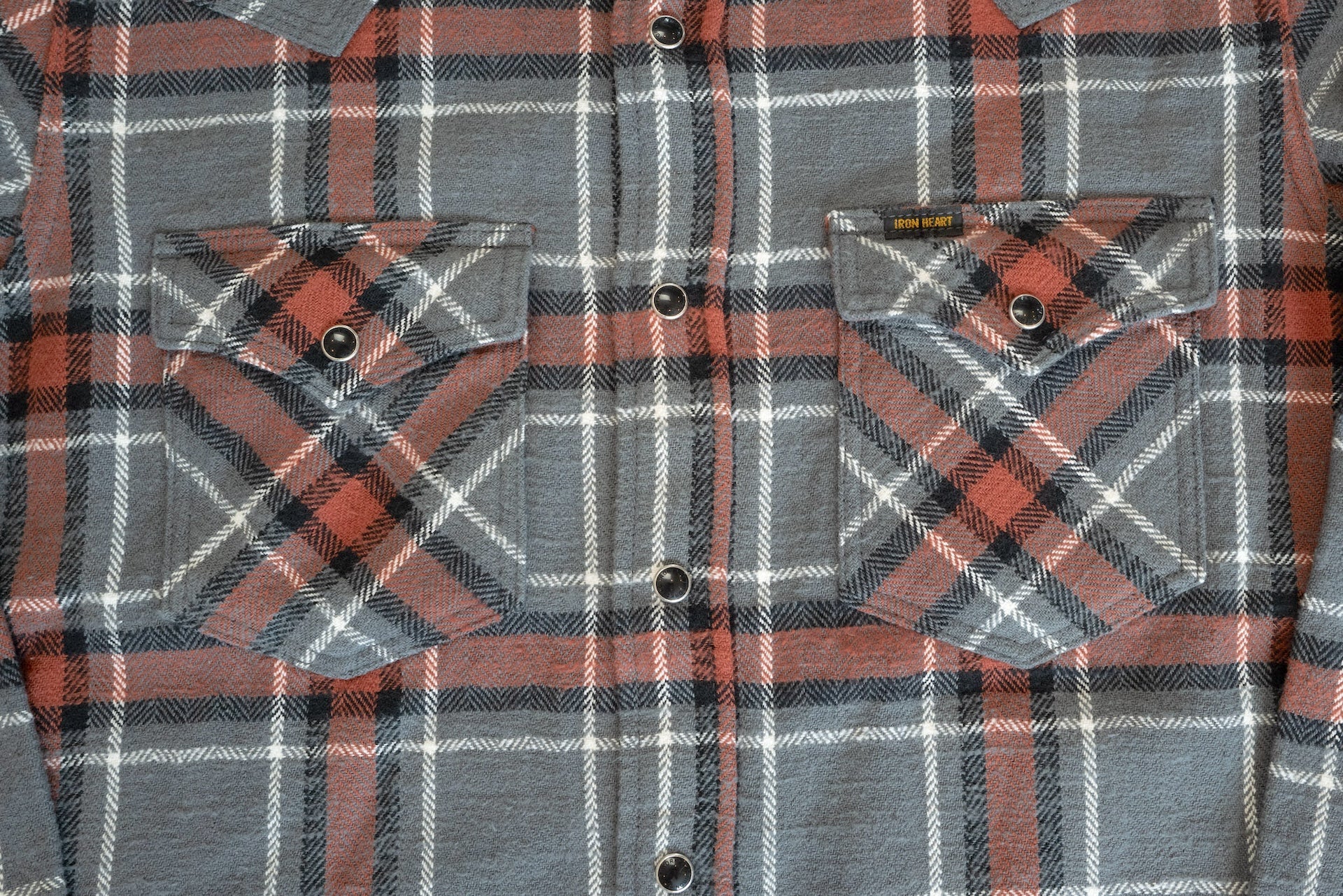 Iron Heart Ultra-Heavy "Slubby" Flannel Classic Check Western Shirt (Battleship Grey)
